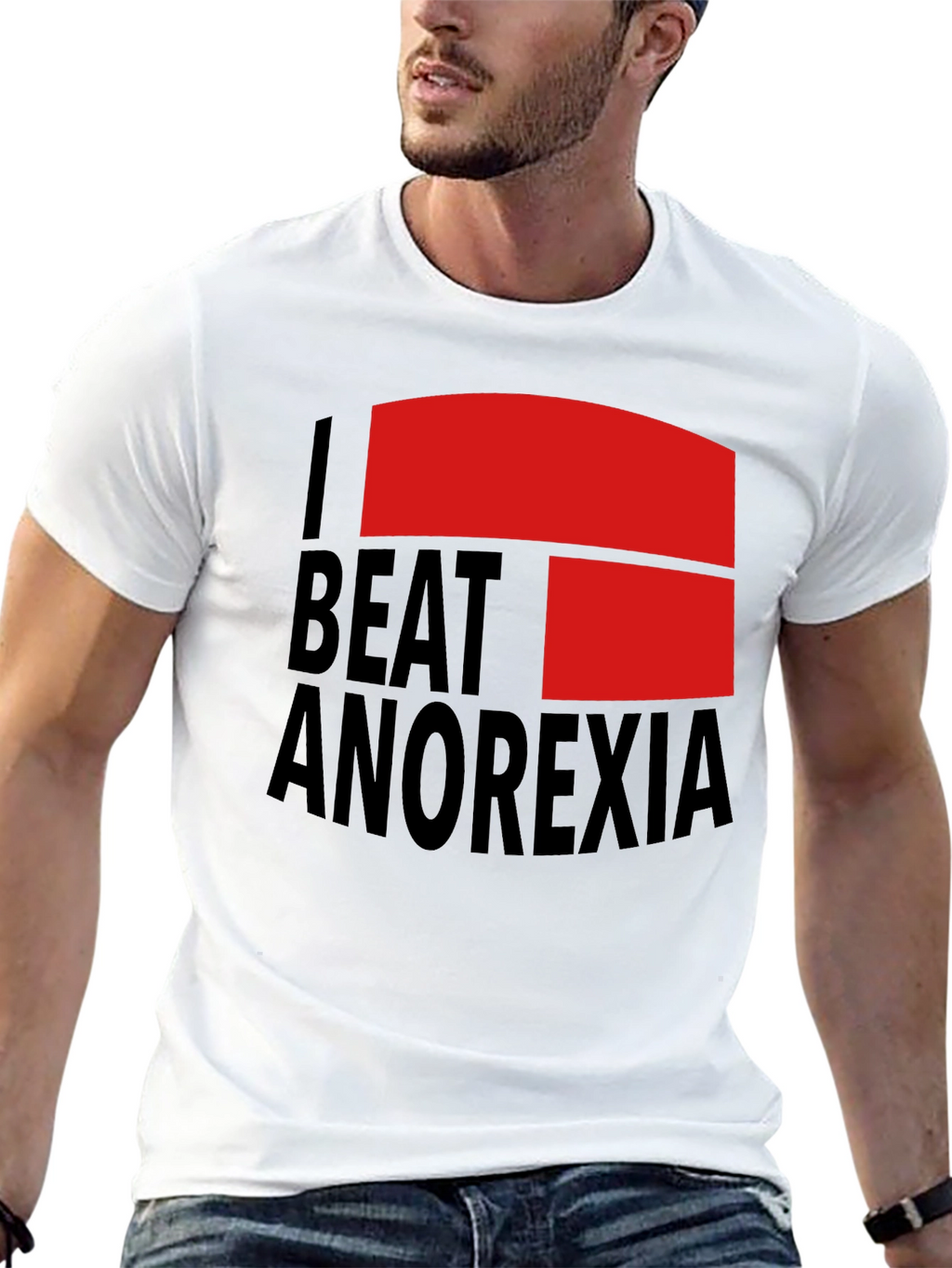 I Beat Anorexia Black Cotton T-Shirt