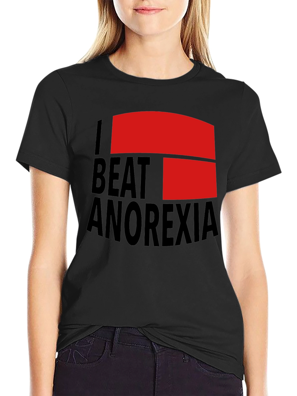 I Beat Anorexia Black Cotton T-Shirt