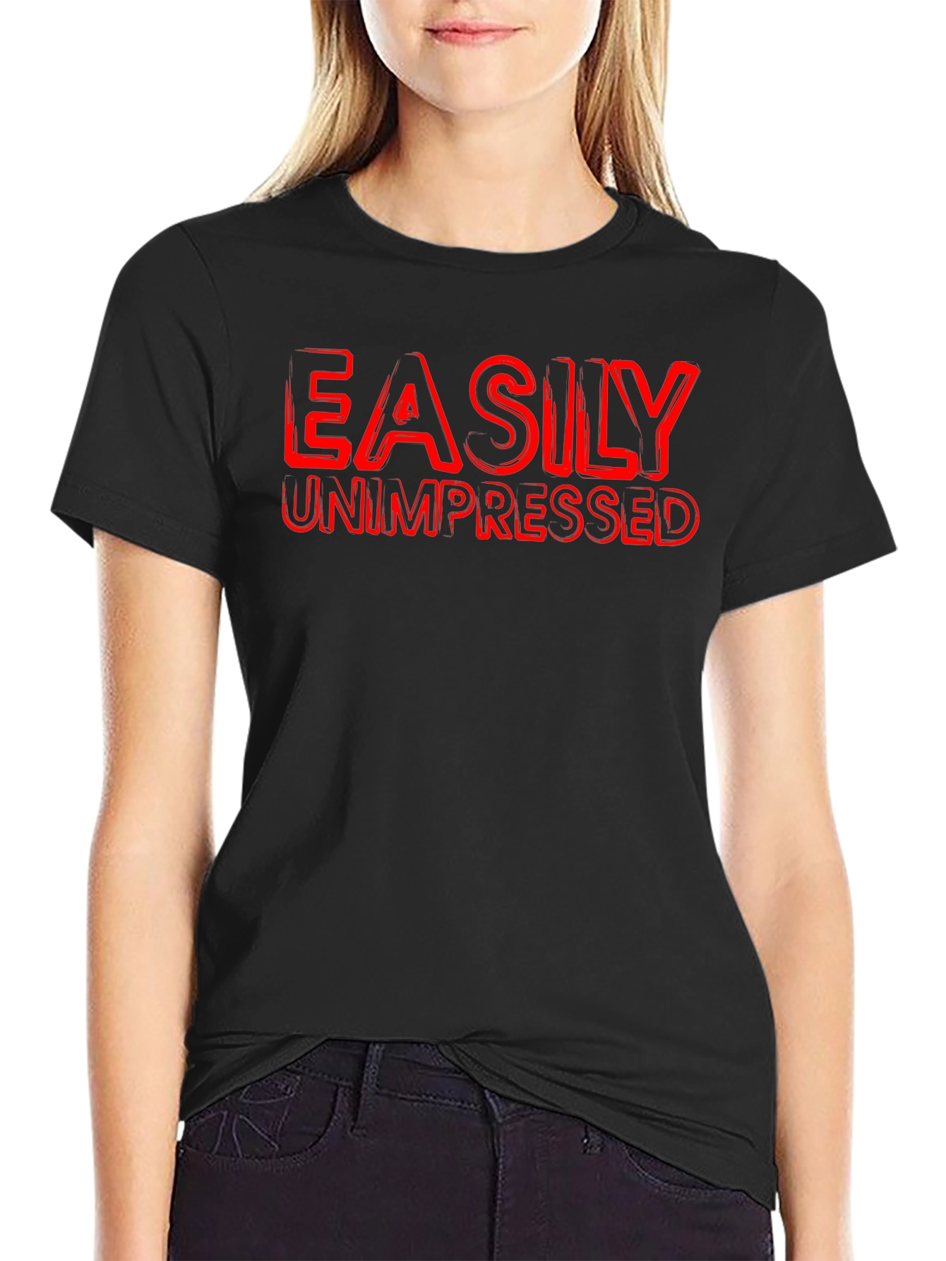 Easily Unimpressed Graphic T-Shirt - Black Crew Neck Tee