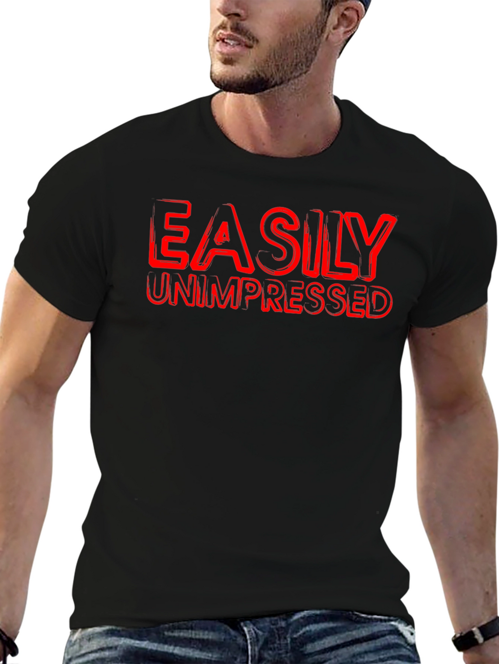 Easily Unimpressed Graphic T-Shirt - Black Crew Neck Tee