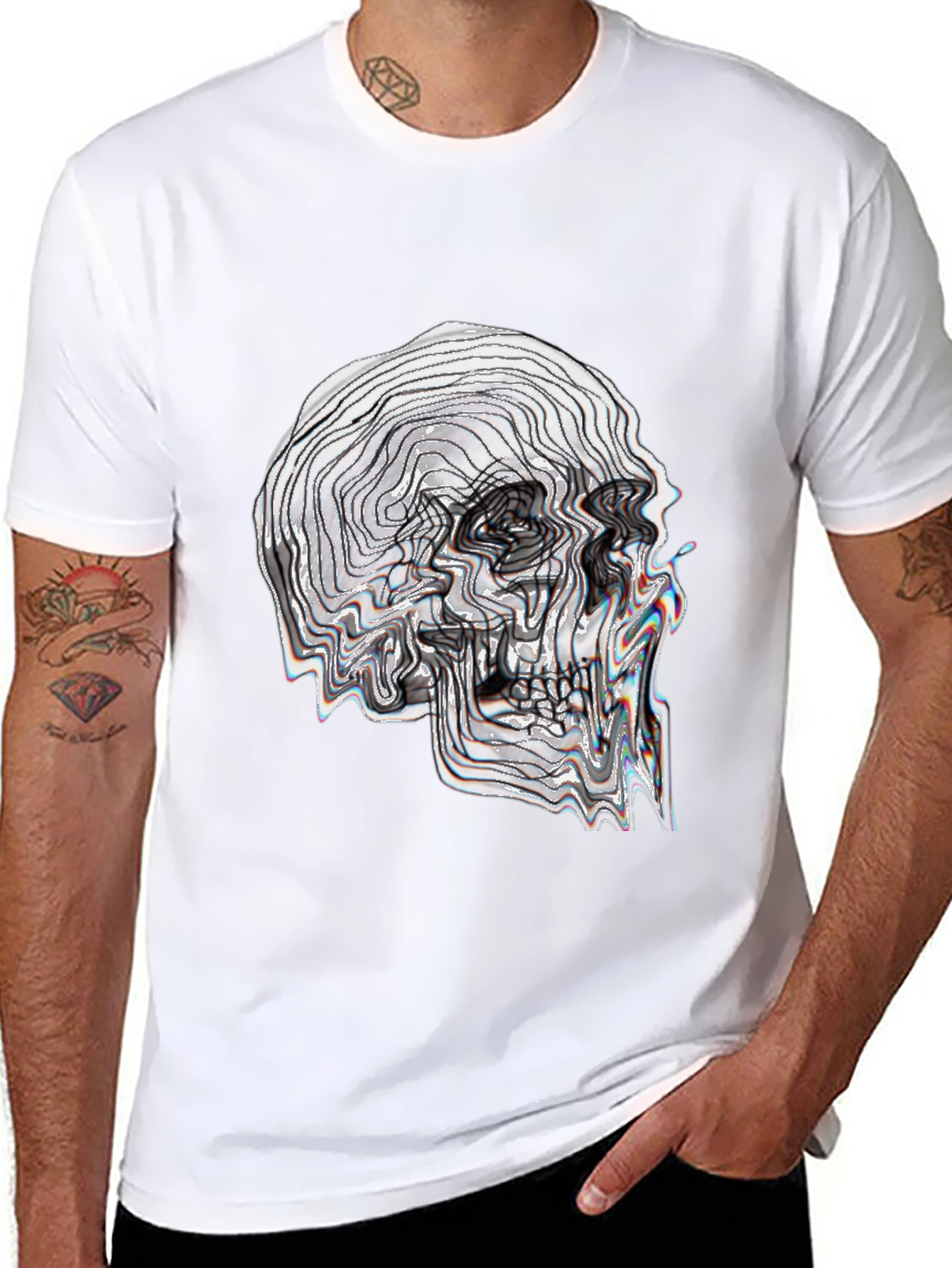 Abstract Skull Graphic Tee - Black