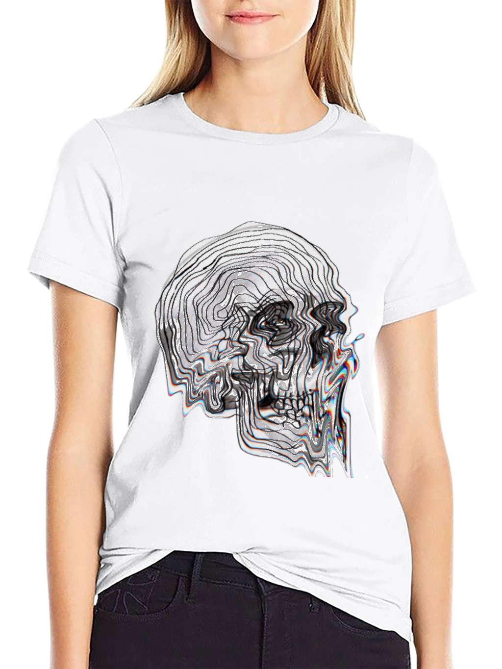 Abstract Skull Graphic Tee - Black