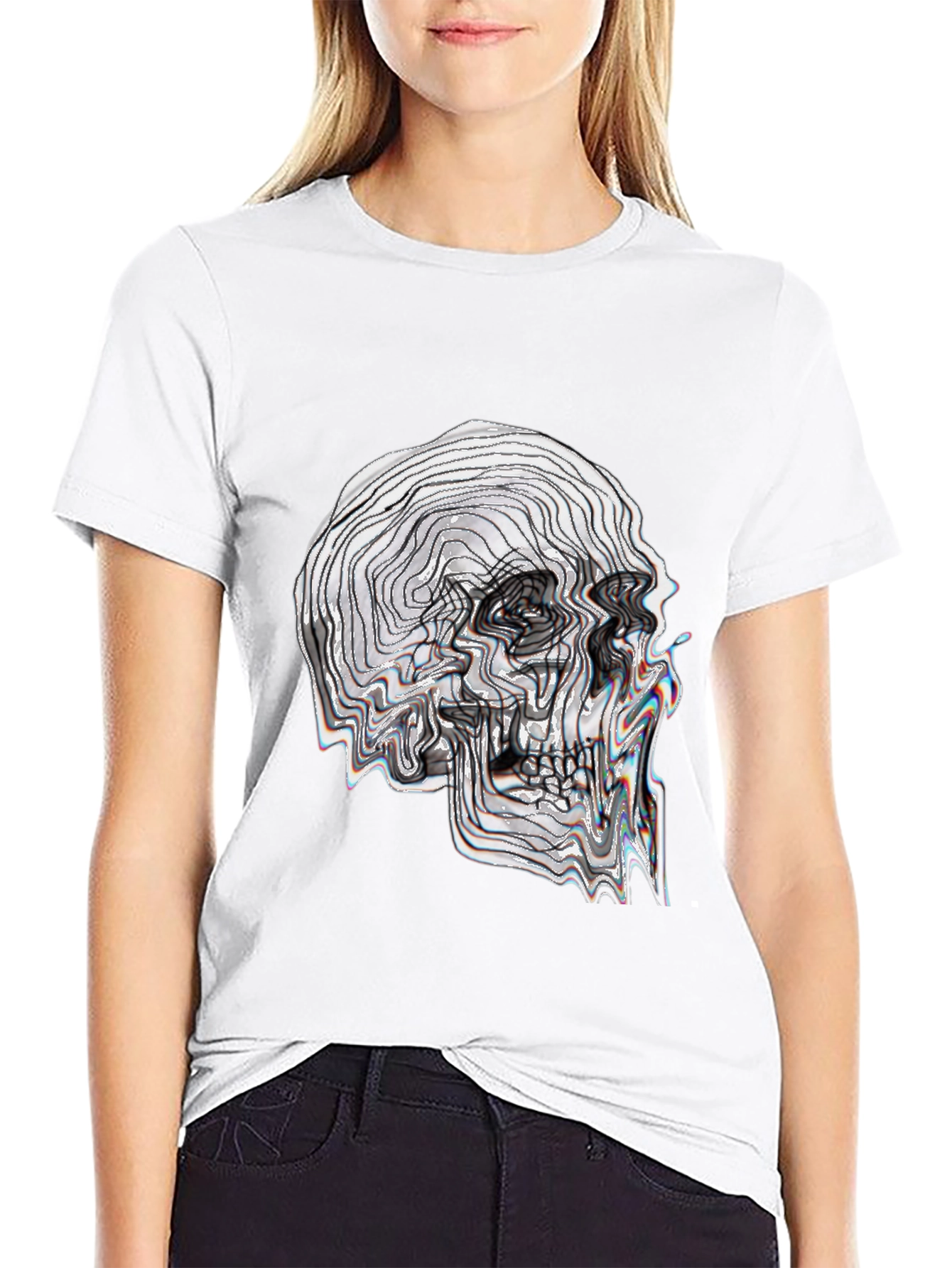 Abstract Skull Graphic Tee - Black