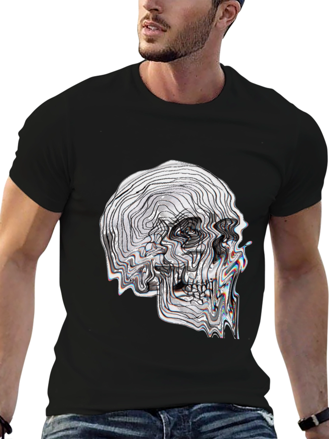 Abstract Skull Graphic Tee - Black