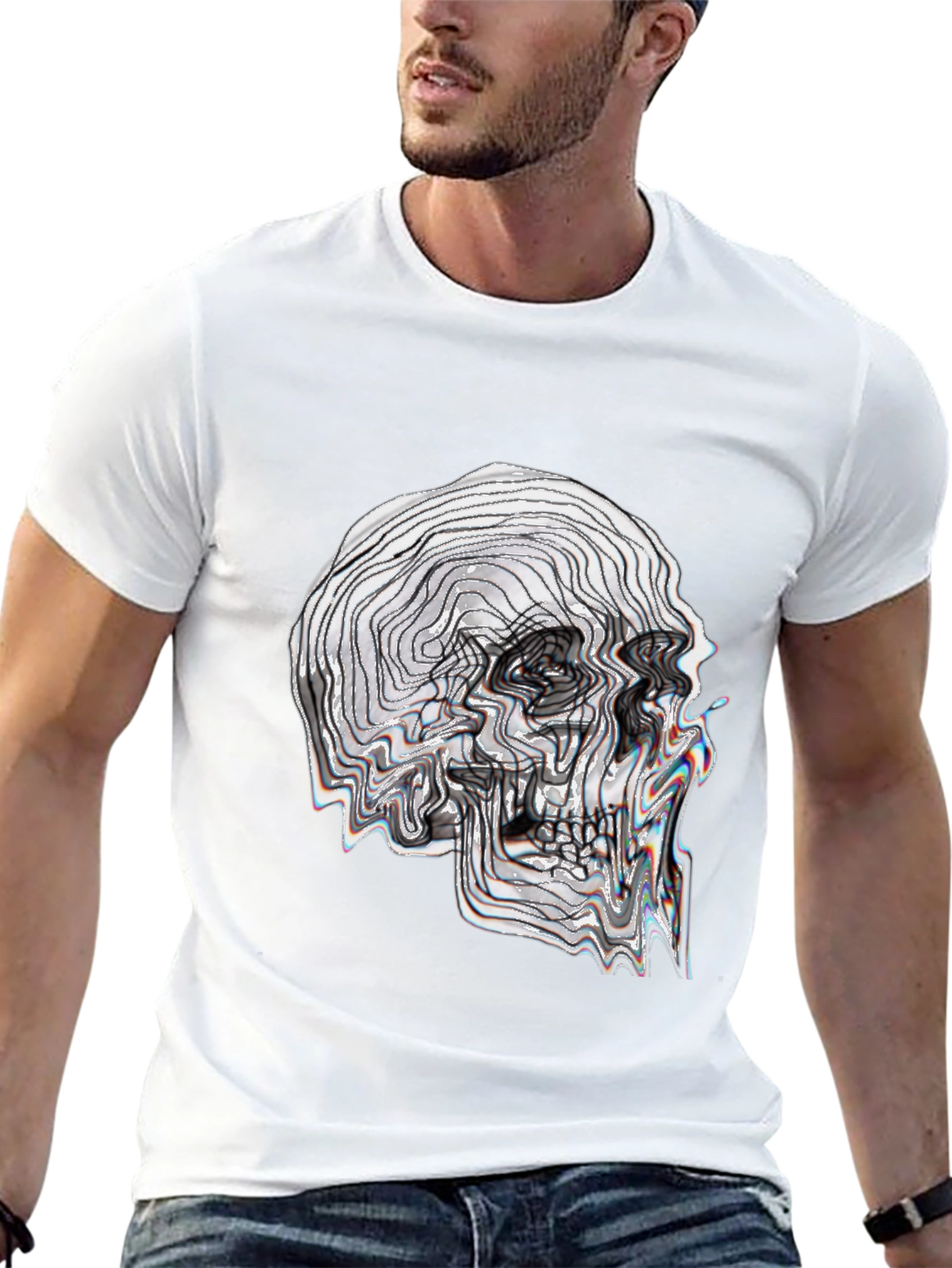 Abstract Skull Graphic Tee - Black