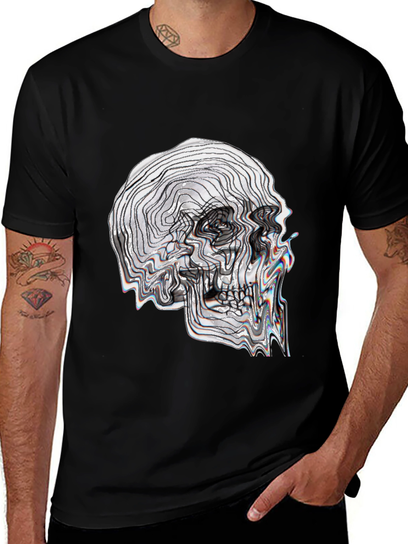 Abstract Skull Graphic Tee - Black