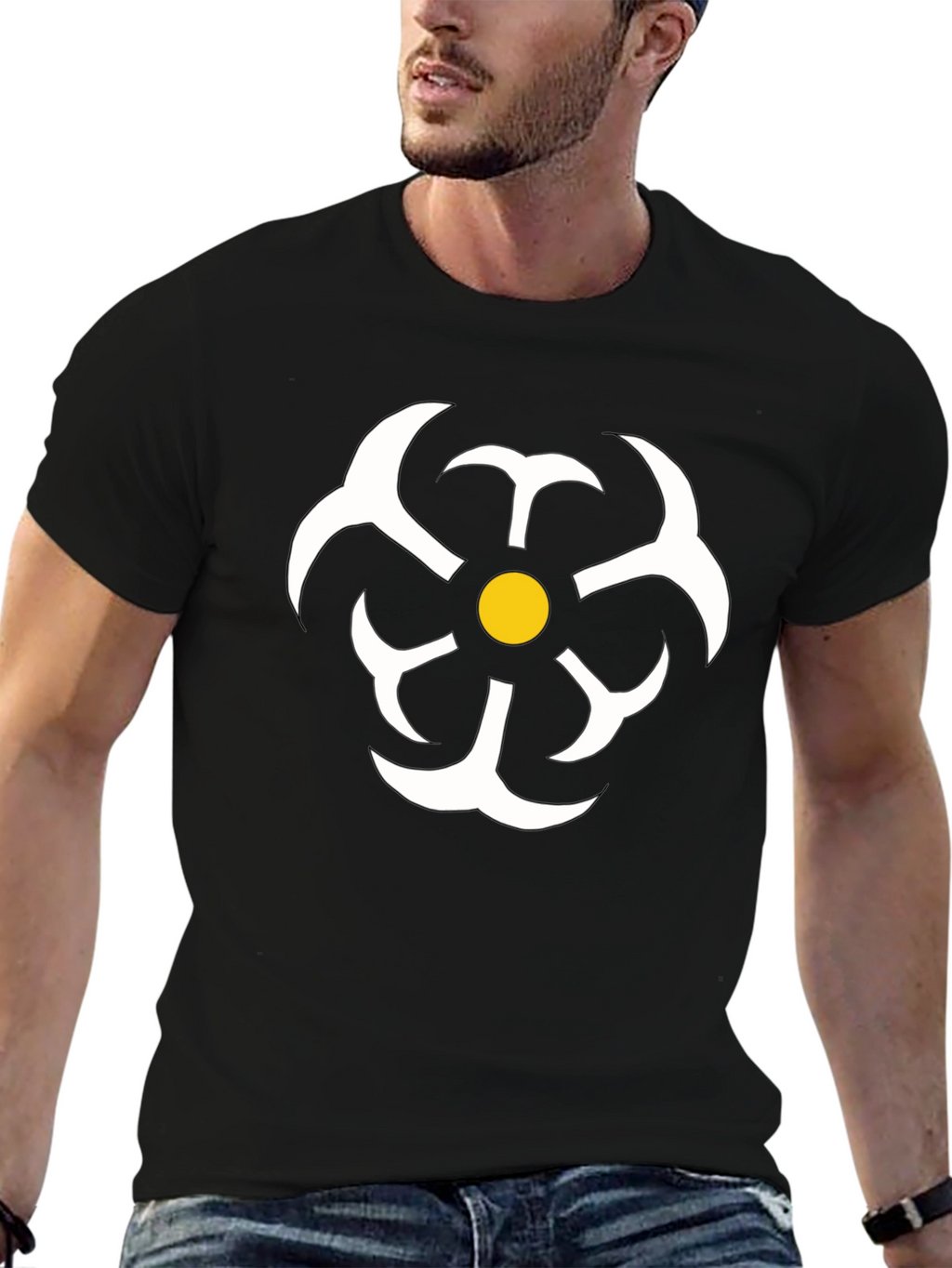 Abstract Flower Graphic Tee - Black Casual T-Shirt
