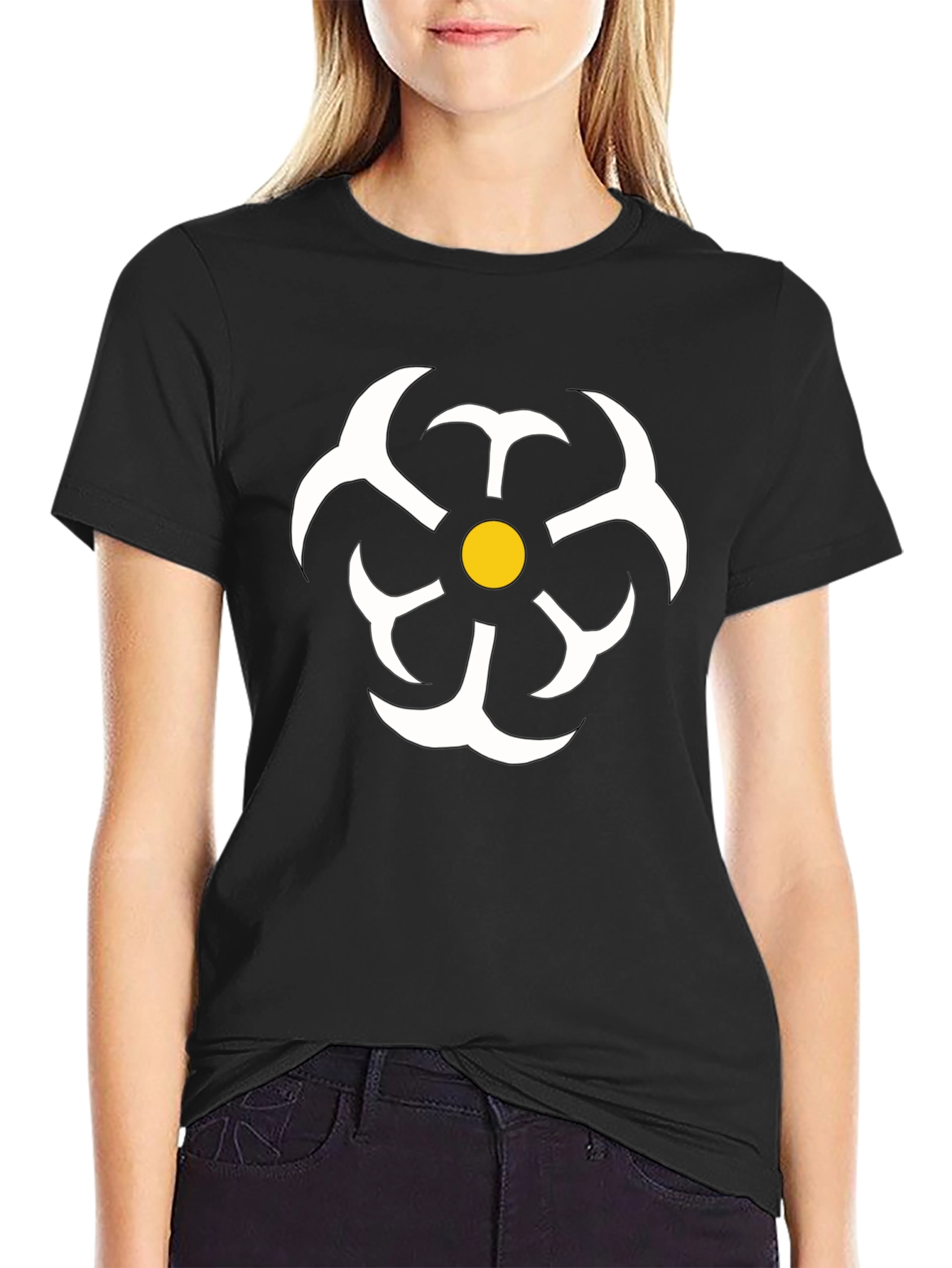 Abstract Flower Graphic Tee - Black Casual T-Shirt