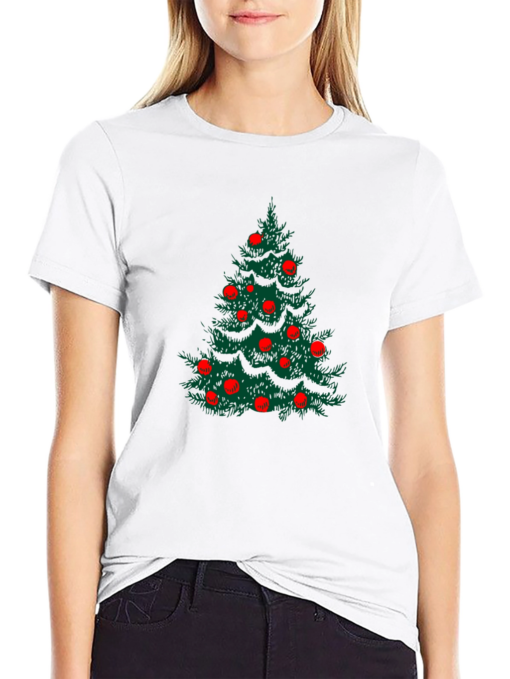 Festive Christmas Tree Graphic Tee - Black