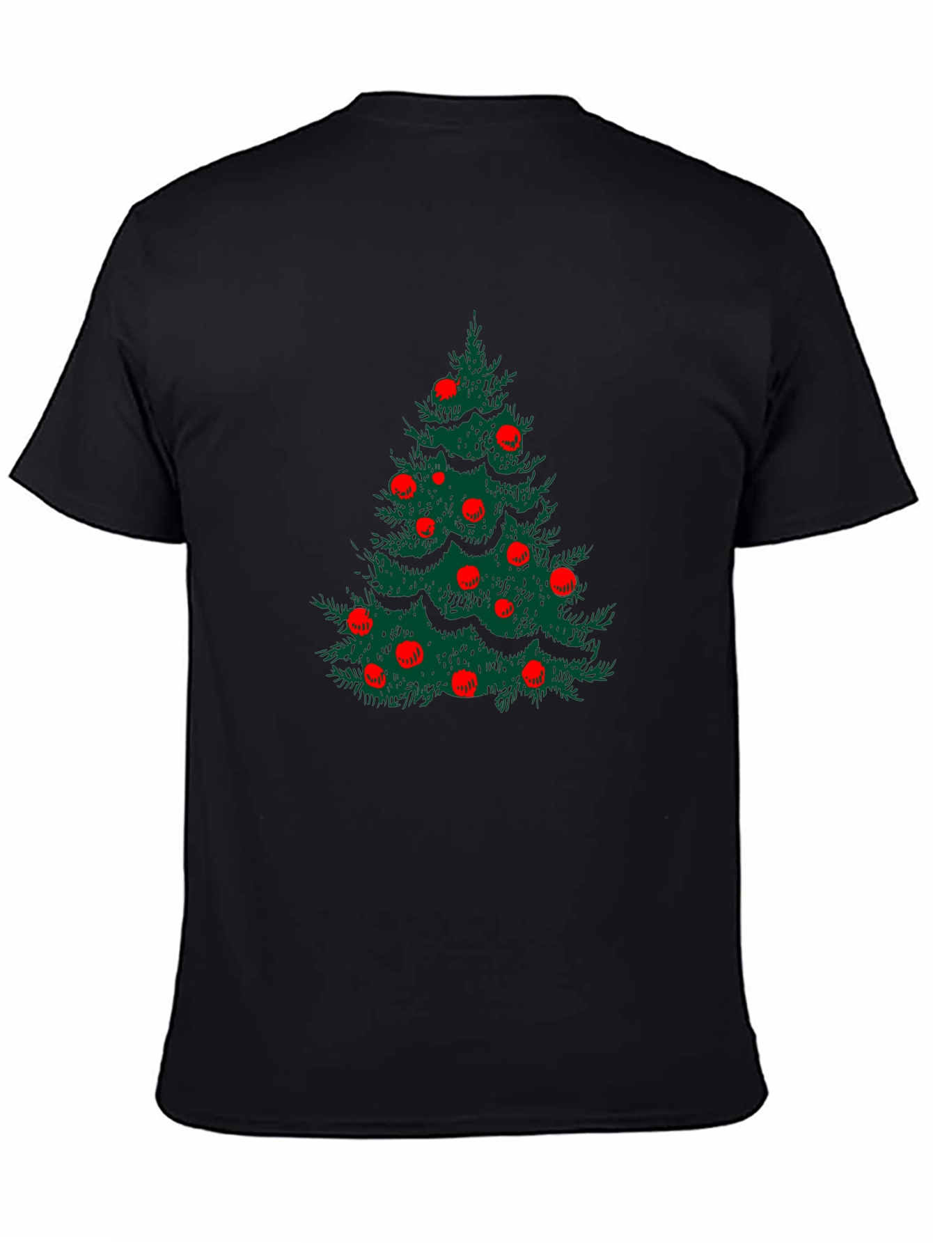 Festive Christmas Tree Graphic Tee - Black
