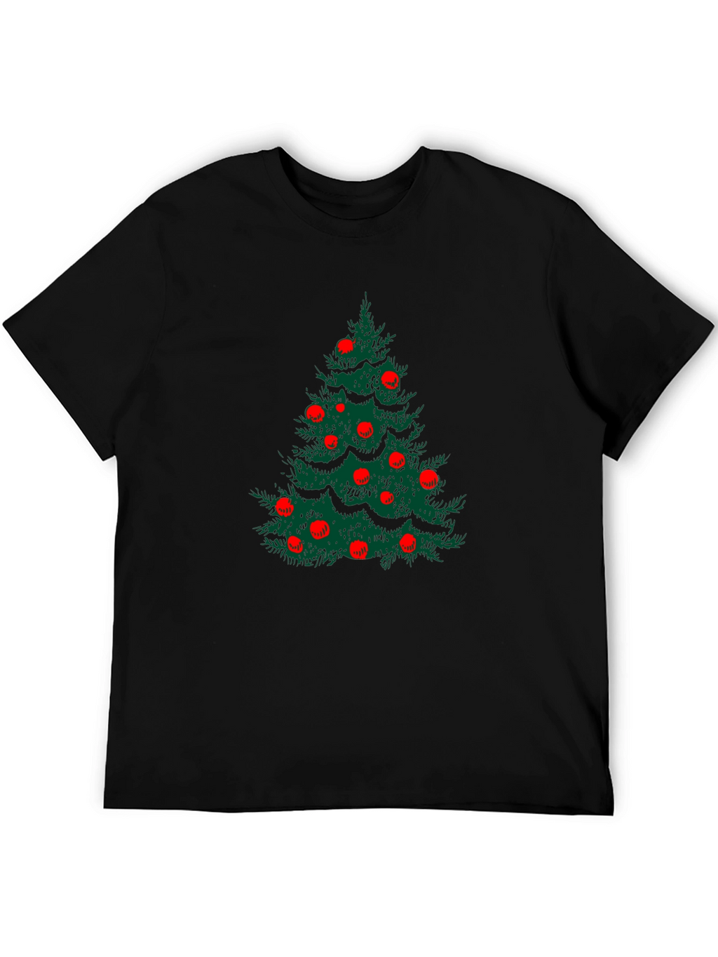 Festive Christmas Tree Graphic Tee - Black