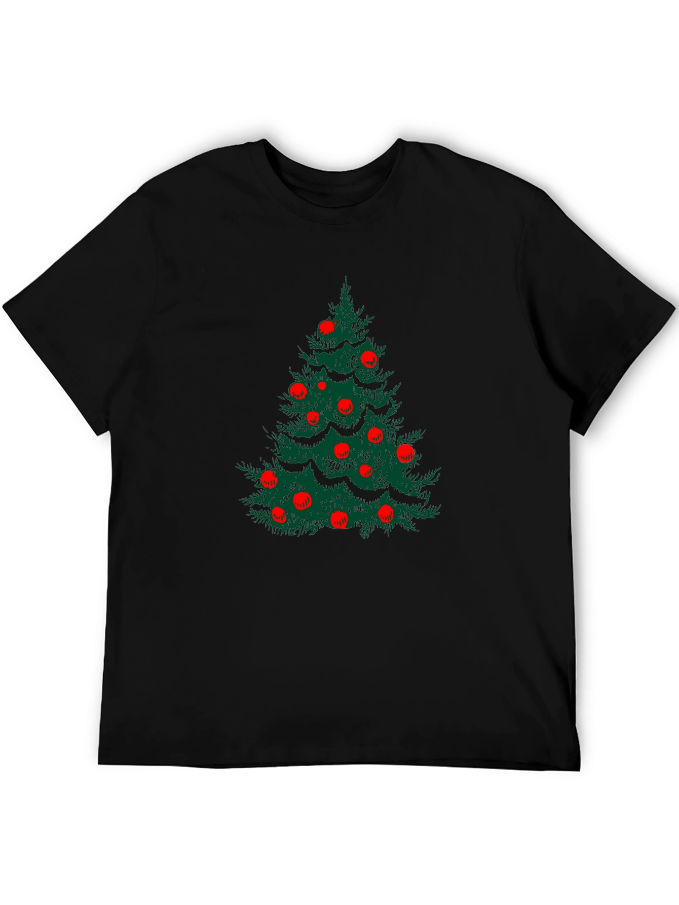 Festive Christmas Tree Graphic Tee - Black
