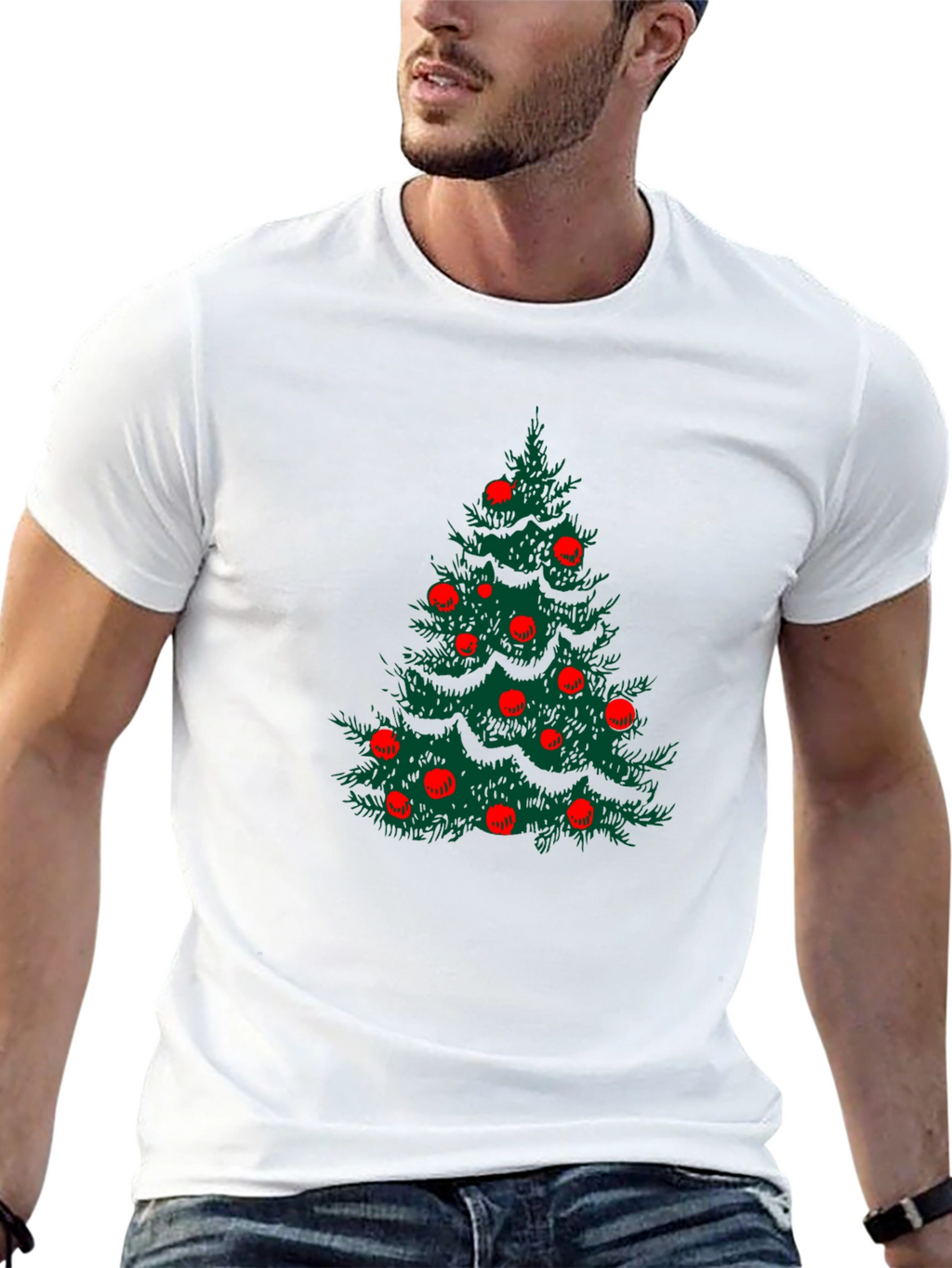 Festive Christmas Tree Graphic Tee - Black