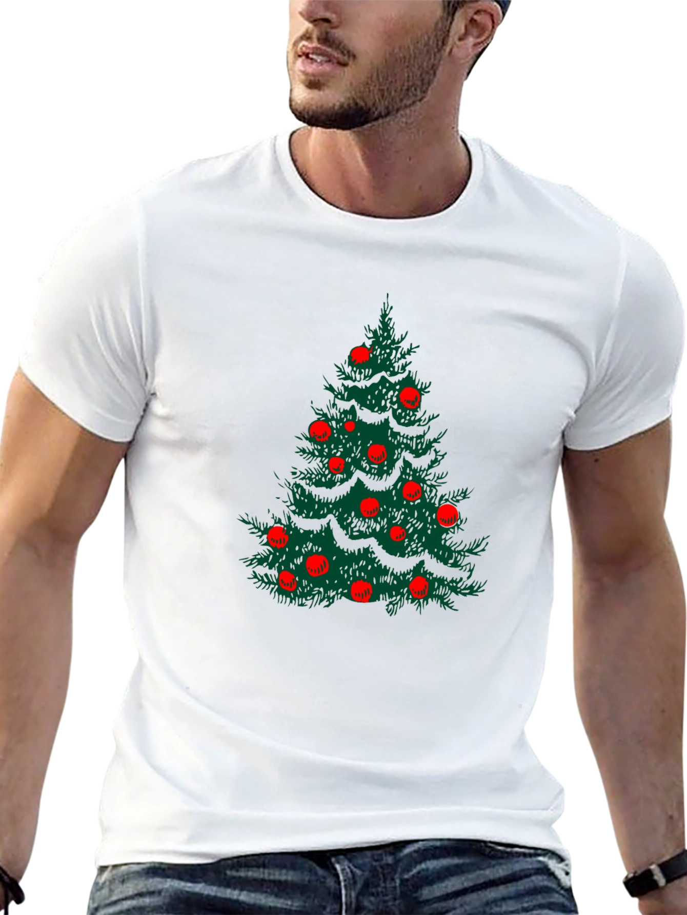 Festive Christmas Tree Graphic Tee - Black