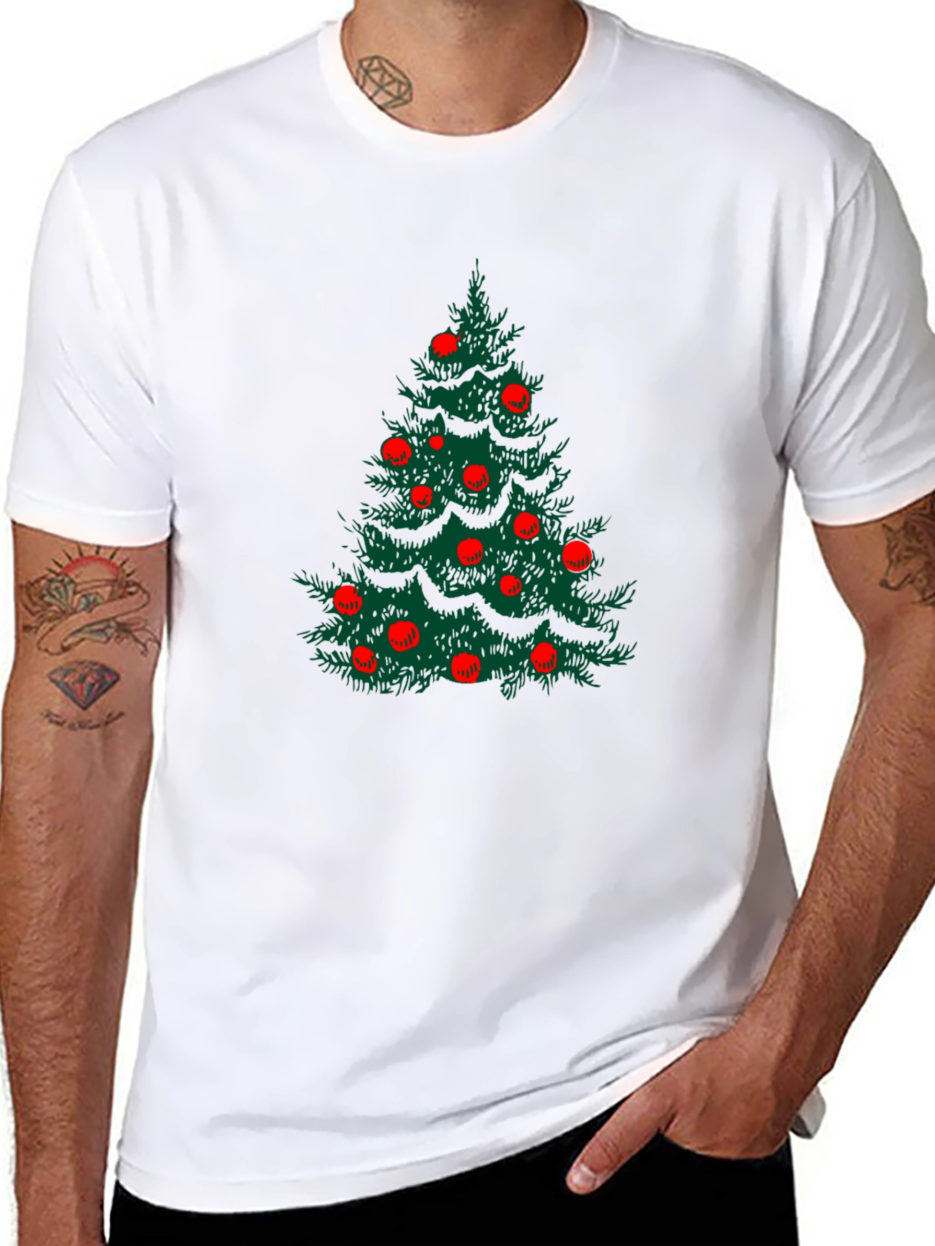 Festive Christmas Tree Graphic Tee - Black