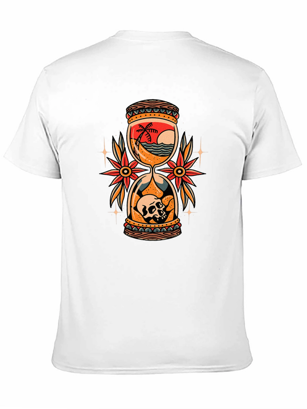 Skull Beach Hourglass Graphic Black T-Shirt