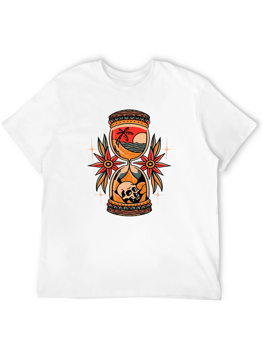 Skull Beach Hourglass Graphic Black T-Shirt