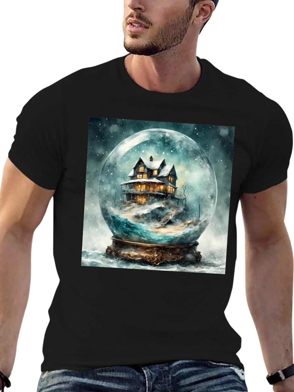 Snow Globe House Graphic Tee - Cozy Winter Design