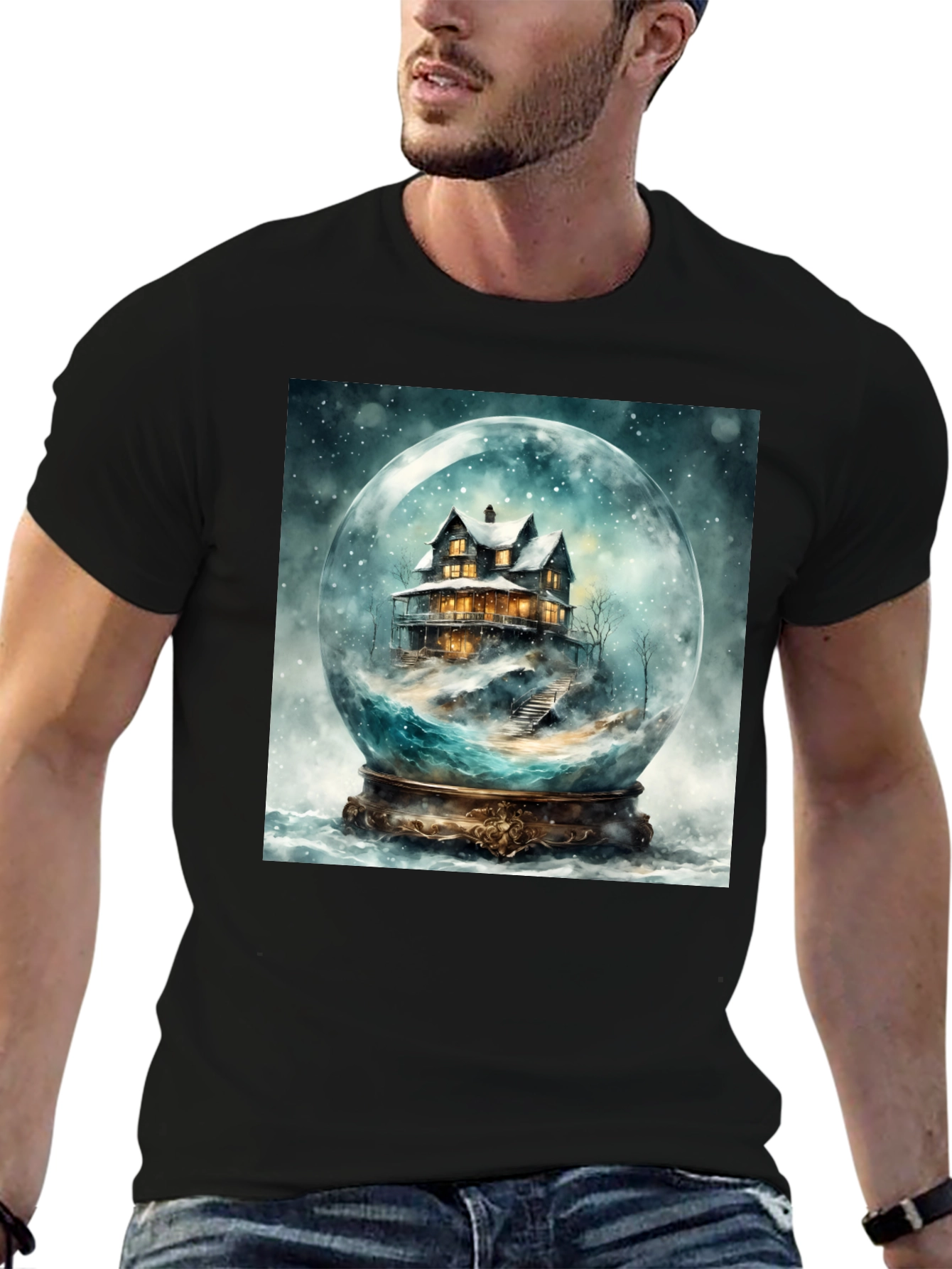 Snow Globe House Graphic Tee - Cozy Winter Design