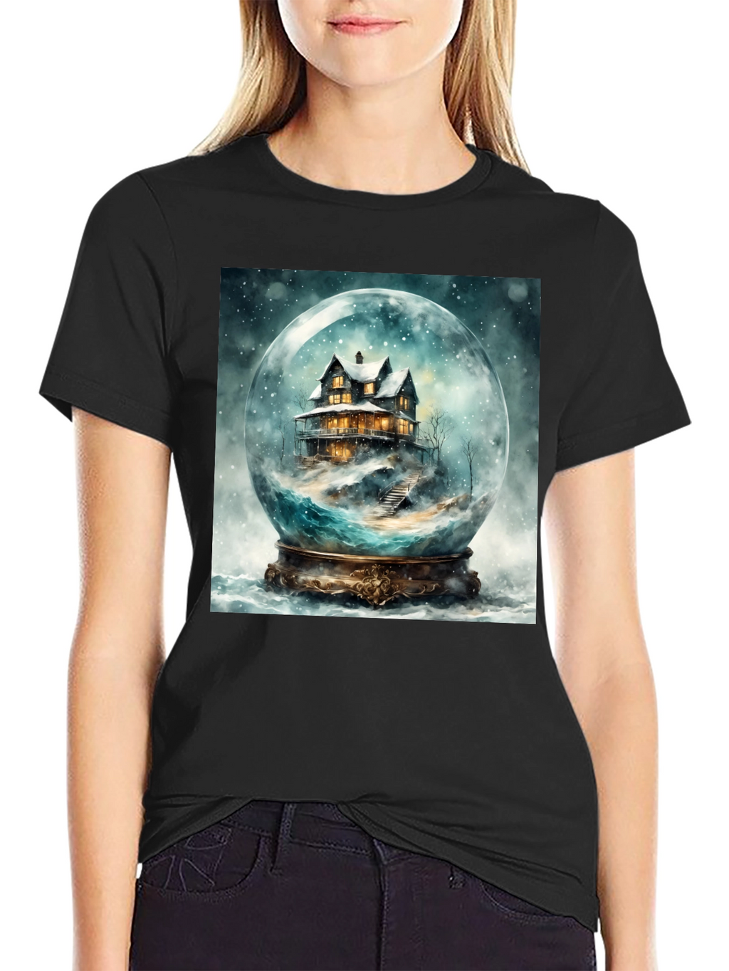 Snow Globe House Graphic Tee - Cozy Winter Design