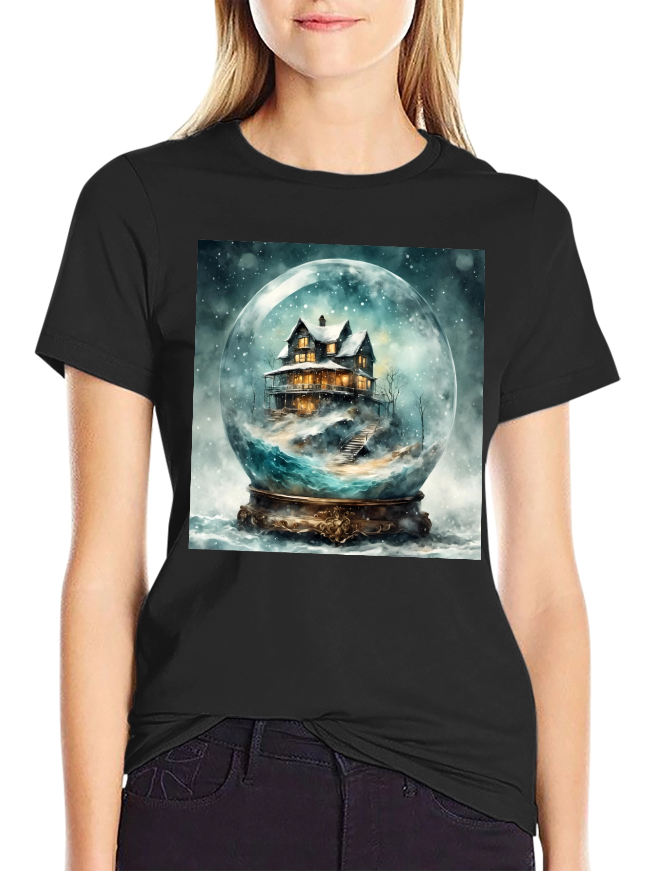 Snow Globe House Graphic Tee - Cozy Winter Design