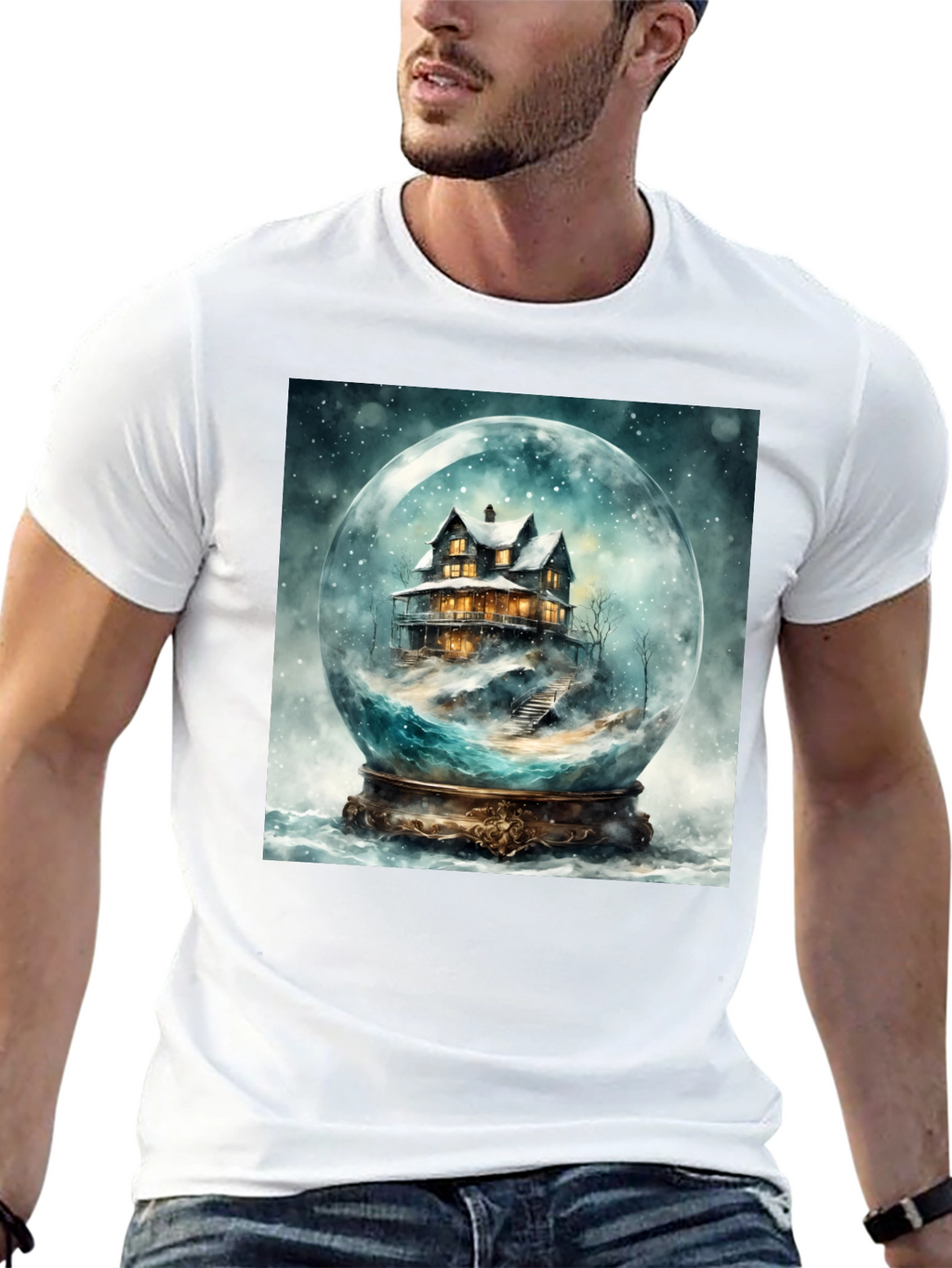 Snow Globe House Graphic Tee - Cozy Winter Design