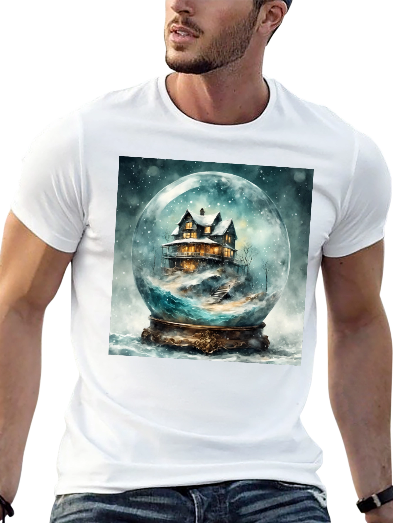 Snow Globe House Graphic Tee - Cozy Winter Design