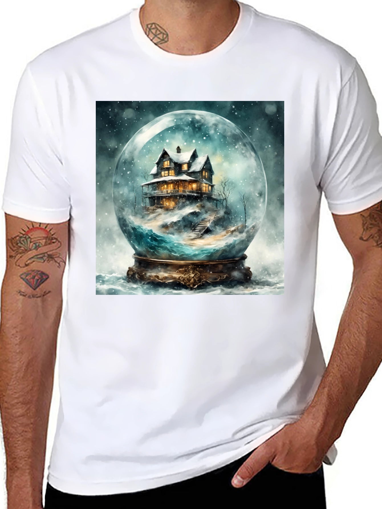 Snow Globe House Graphic Tee - Cozy Winter Design