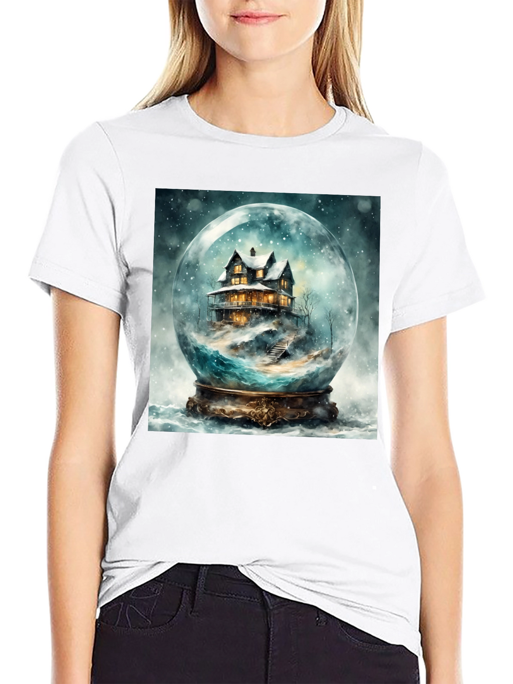 Snow Globe House Graphic Tee - Cozy Winter Design