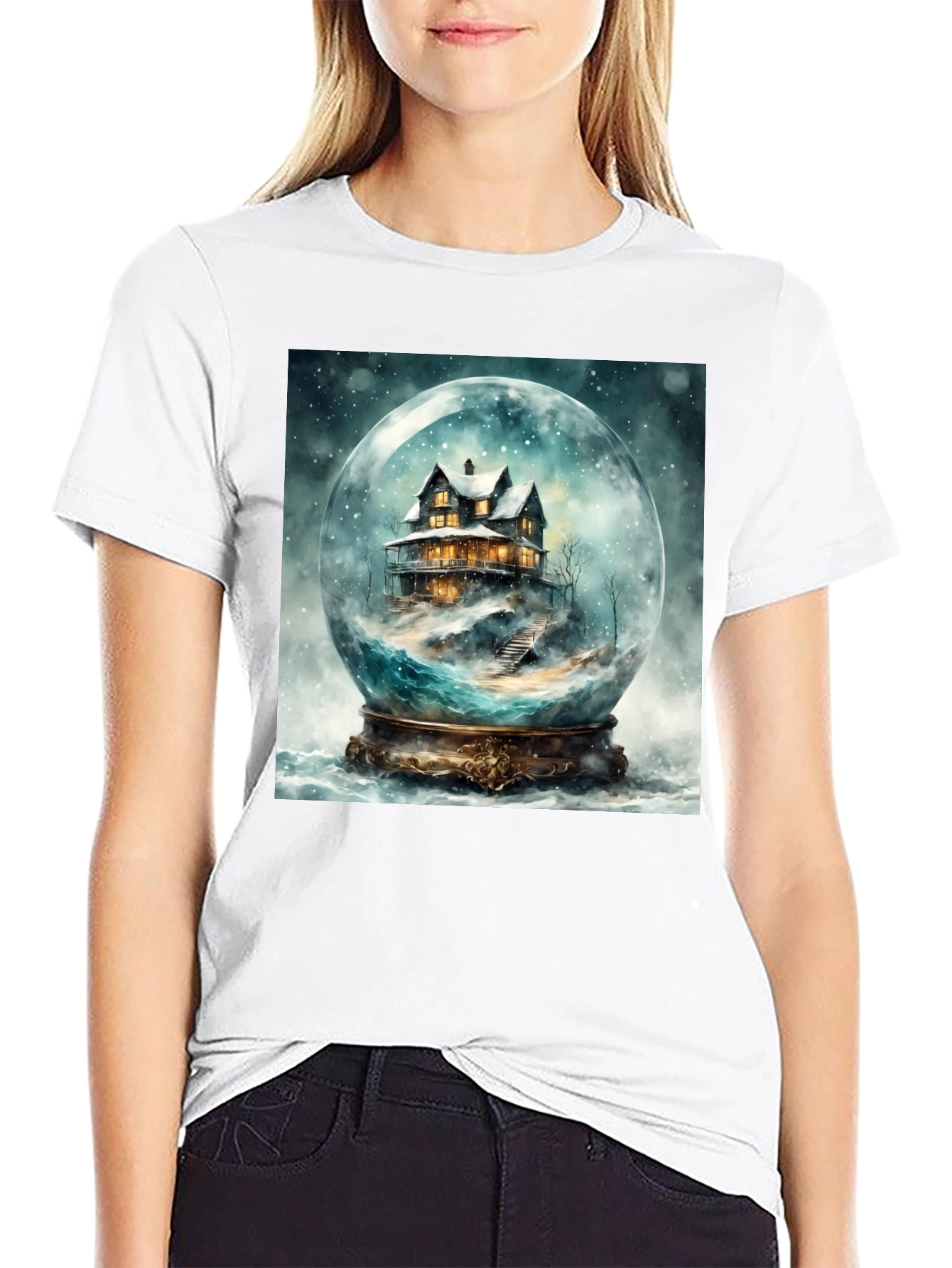 Snow Globe House Graphic Tee - Cozy Winter Design