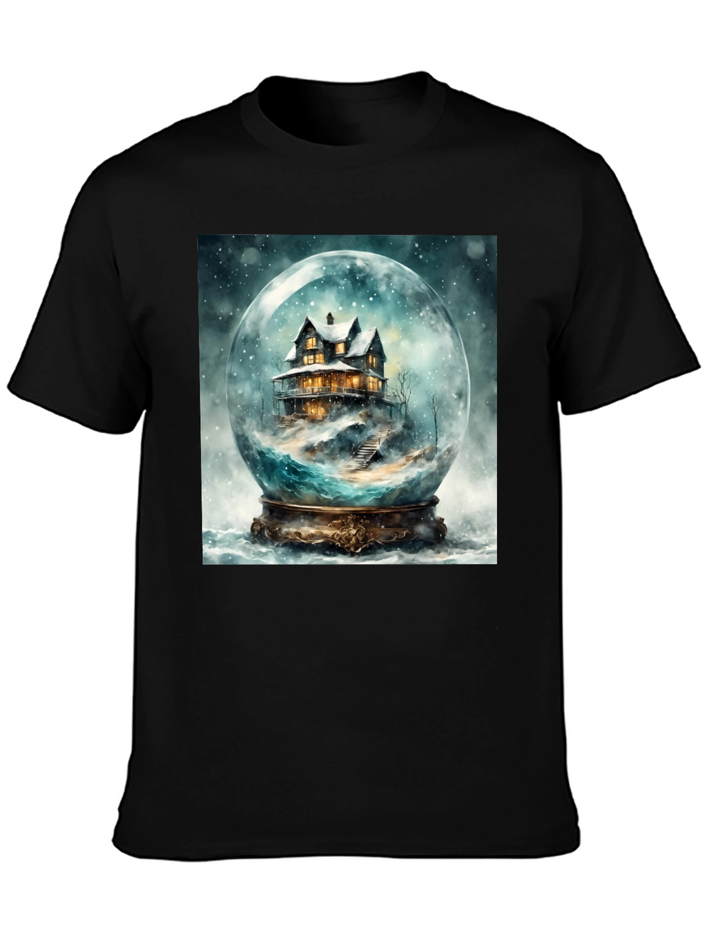 Snow Globe House Graphic Tee - Cozy Winter Design