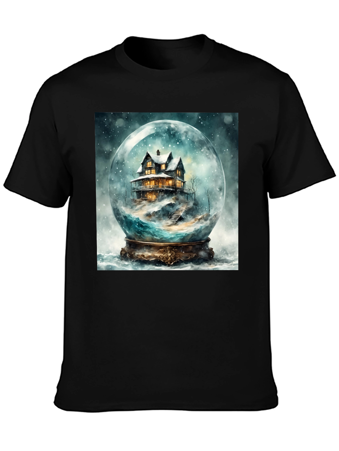 Snow Globe House Graphic Tee - Cozy Winter Design