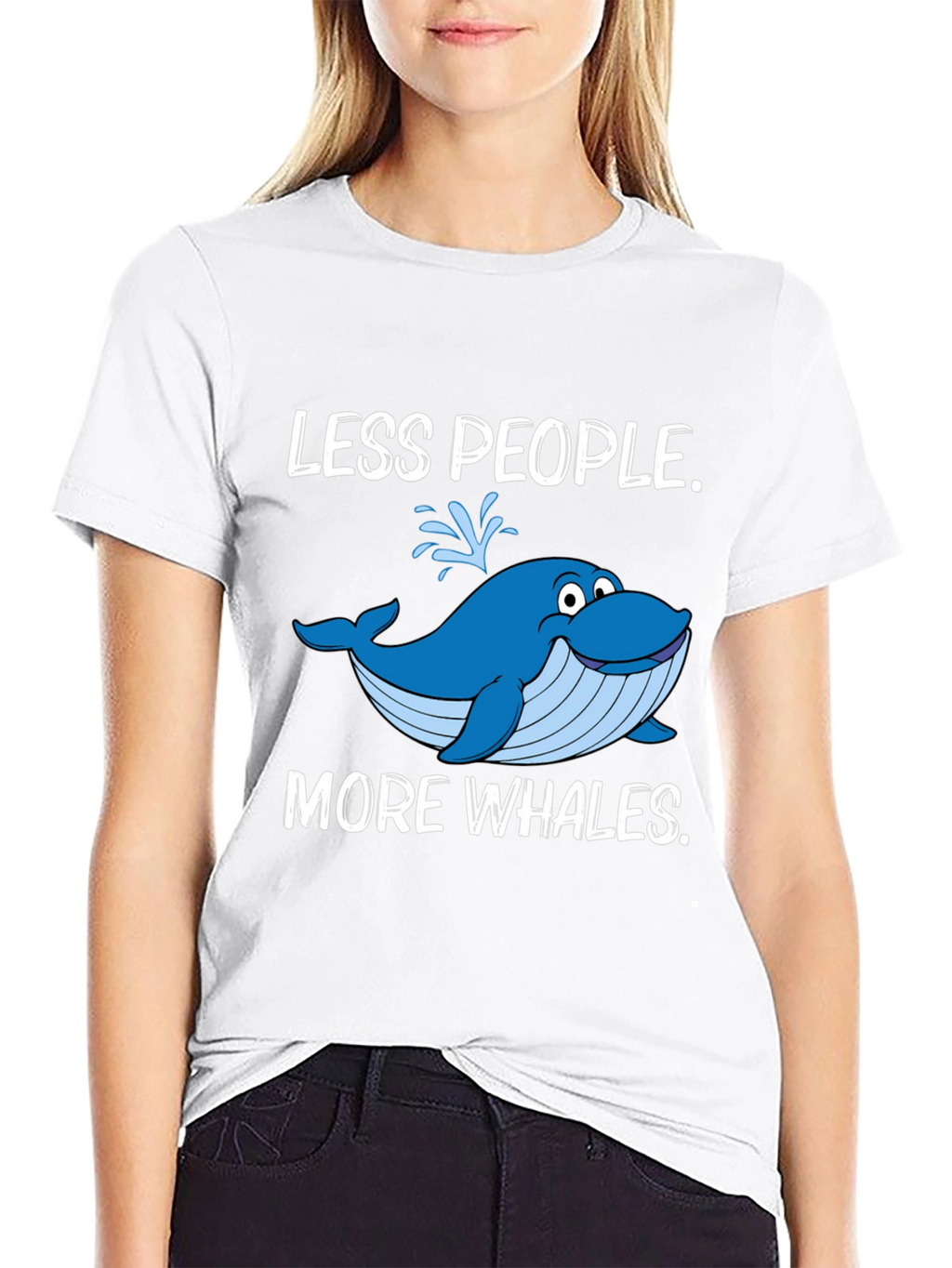 Less People More Whales Black T-Shirt