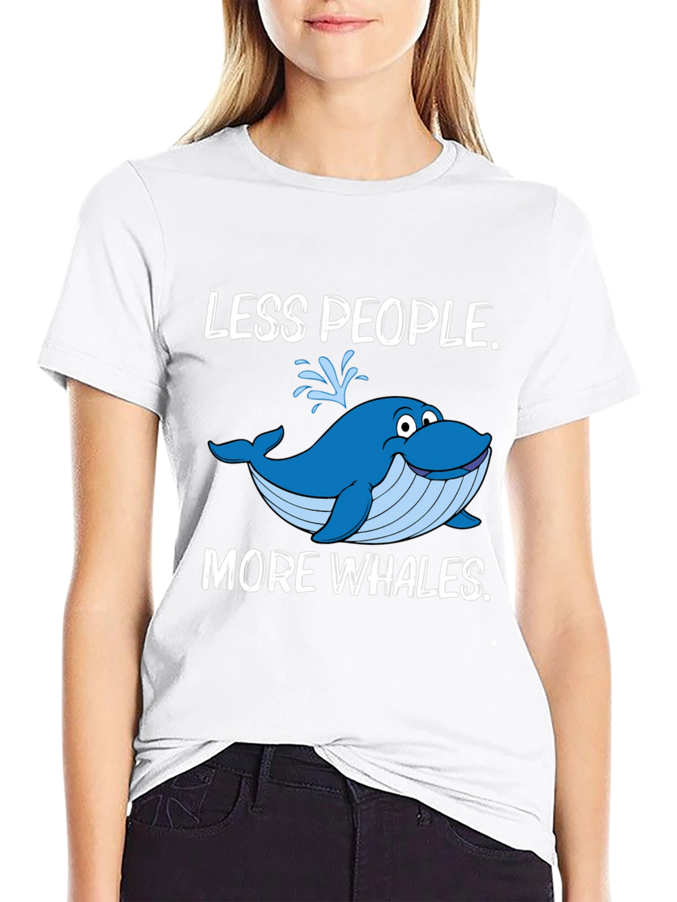 Less People More Whales Black T-Shirt