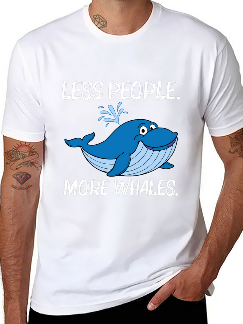 Less People More Whales Black T-Shirt