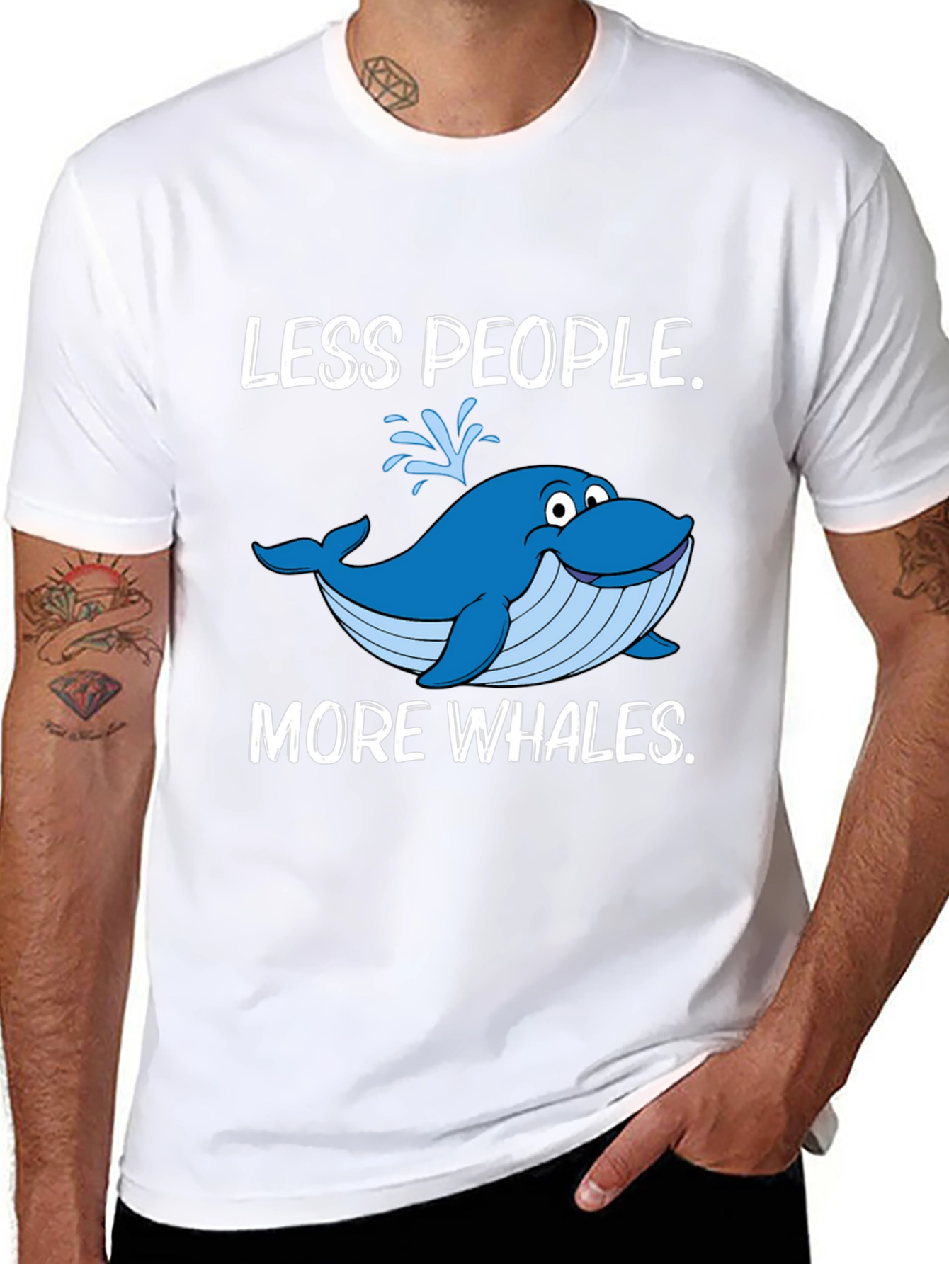 Less People More Whales Black T-Shirt