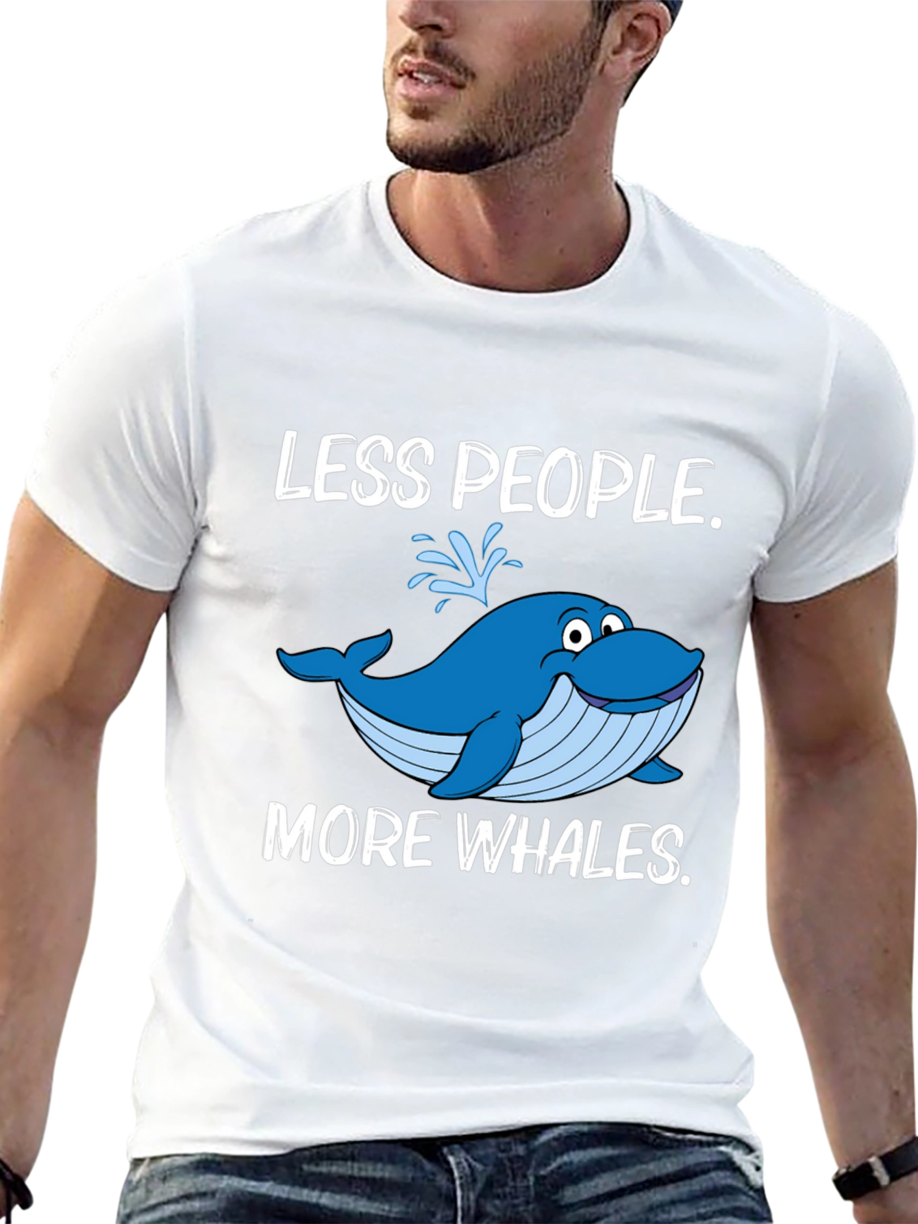 Less People More Whales Black T-Shirt