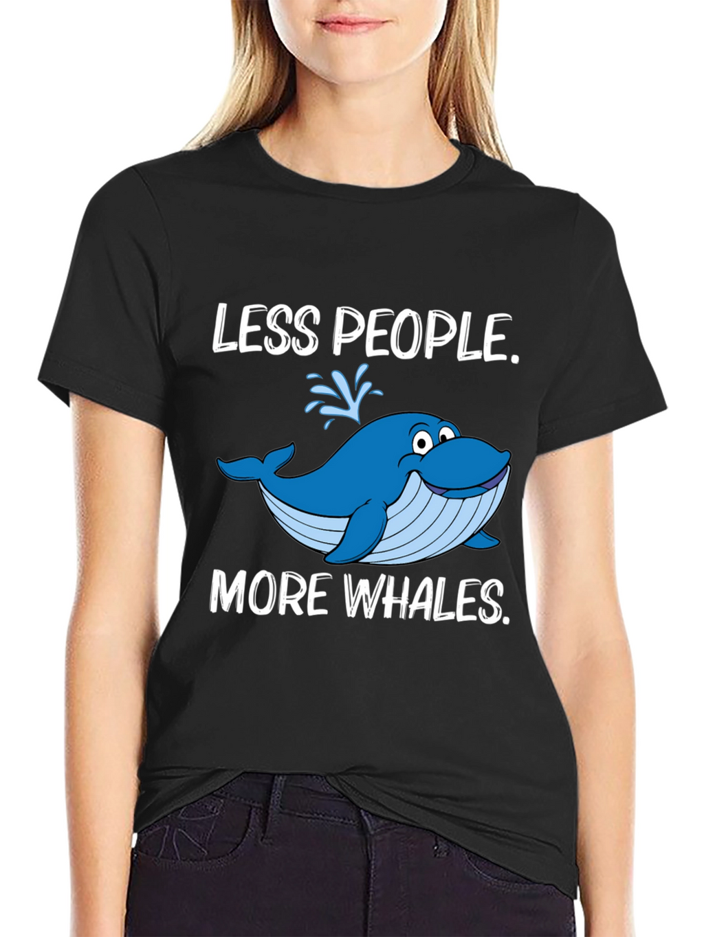 Less People More Whales Black T-Shirt