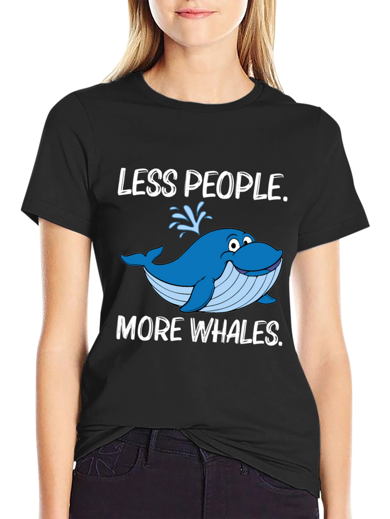 Less People More Whales Black T-Shirt