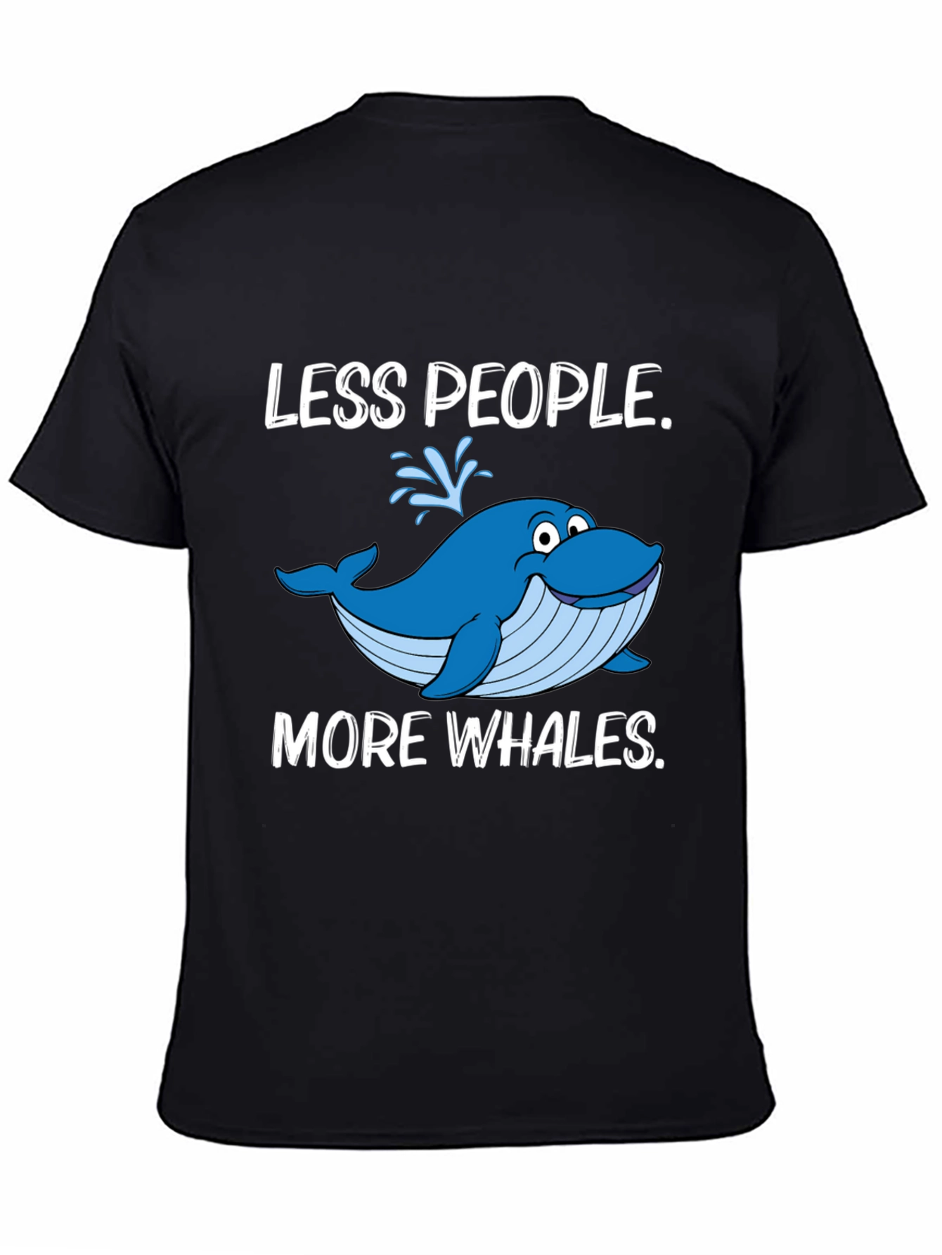 Less People More Whales Black T-Shirt