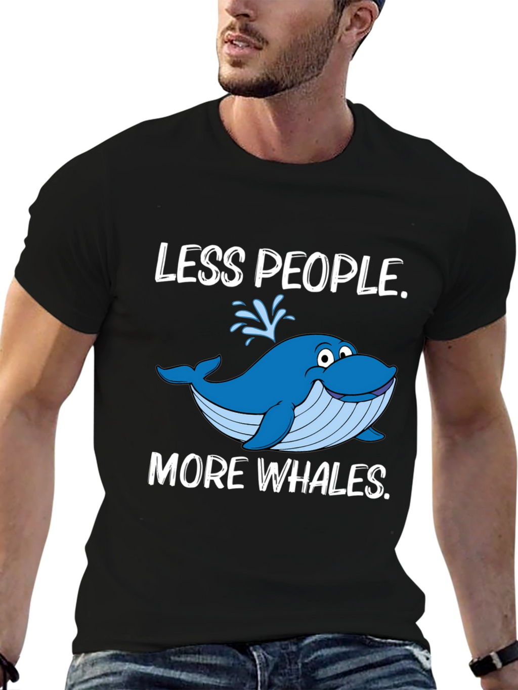 Less People More Whales Black T-Shirt