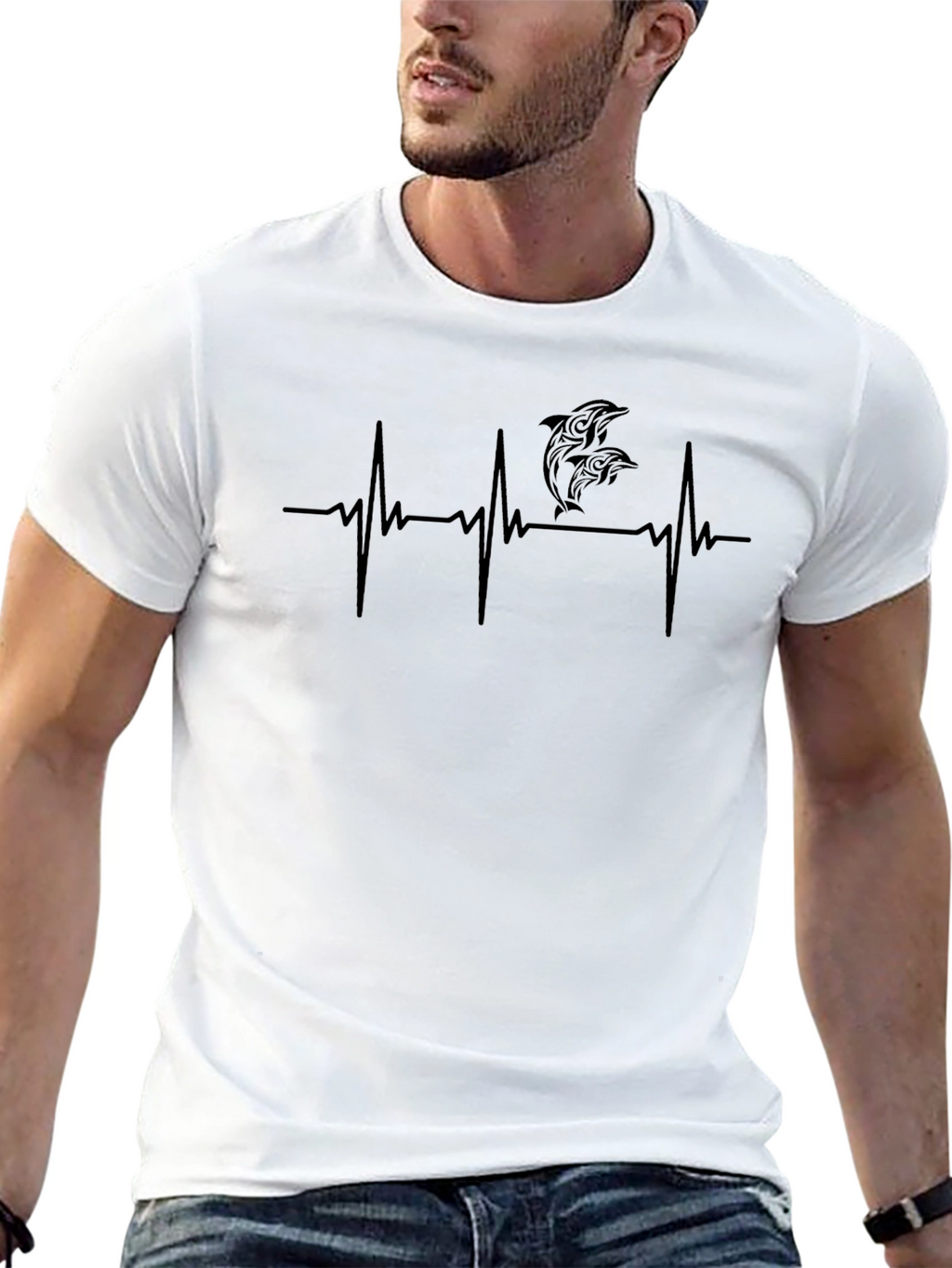 Dolphin Heartbeat T-Shirt - Black Graphic Tee