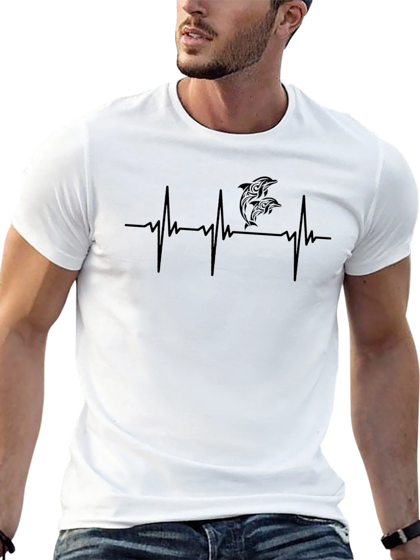 Dolphin Heartbeat T-Shirt - Black Graphic Tee