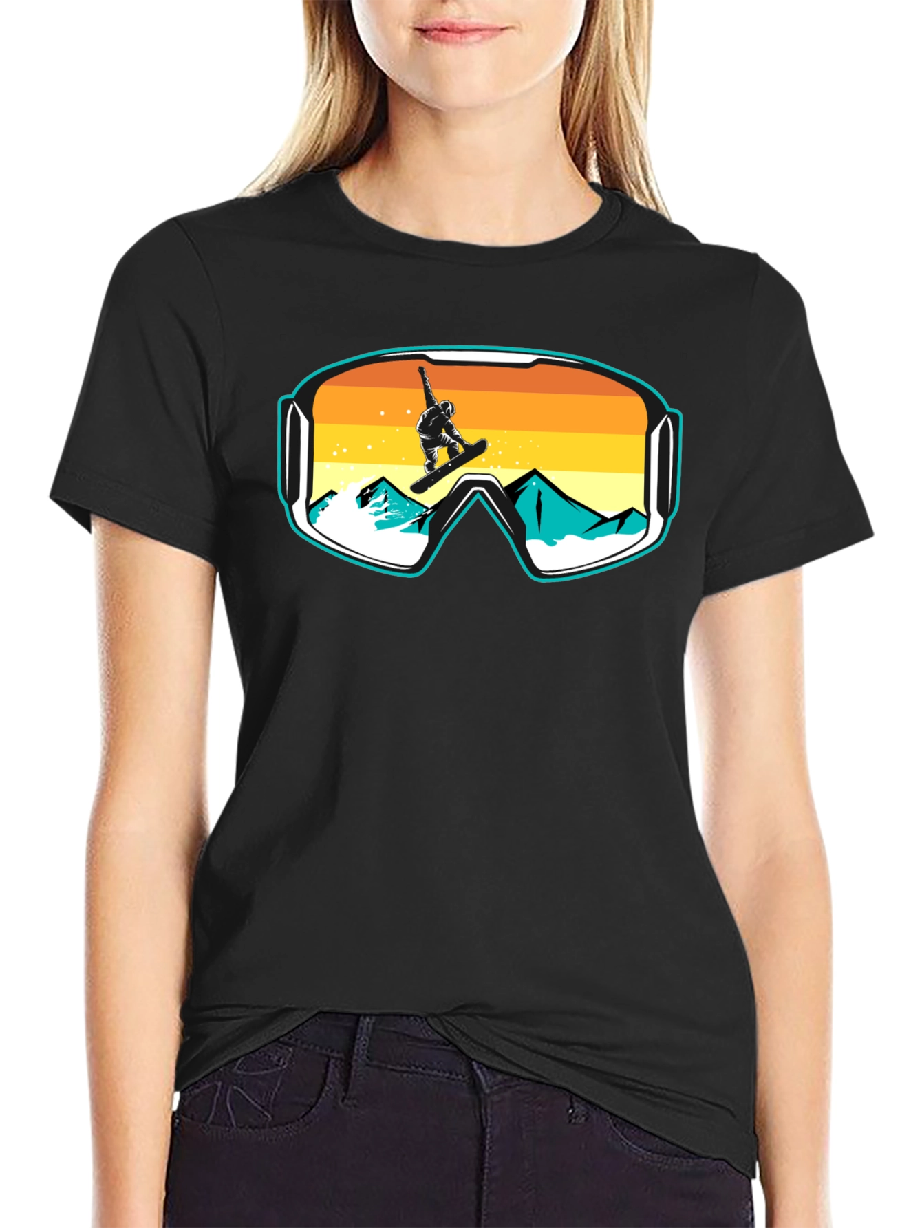 Snowboarder Goggles Graphic T-Shirt - Cool Mountain Design