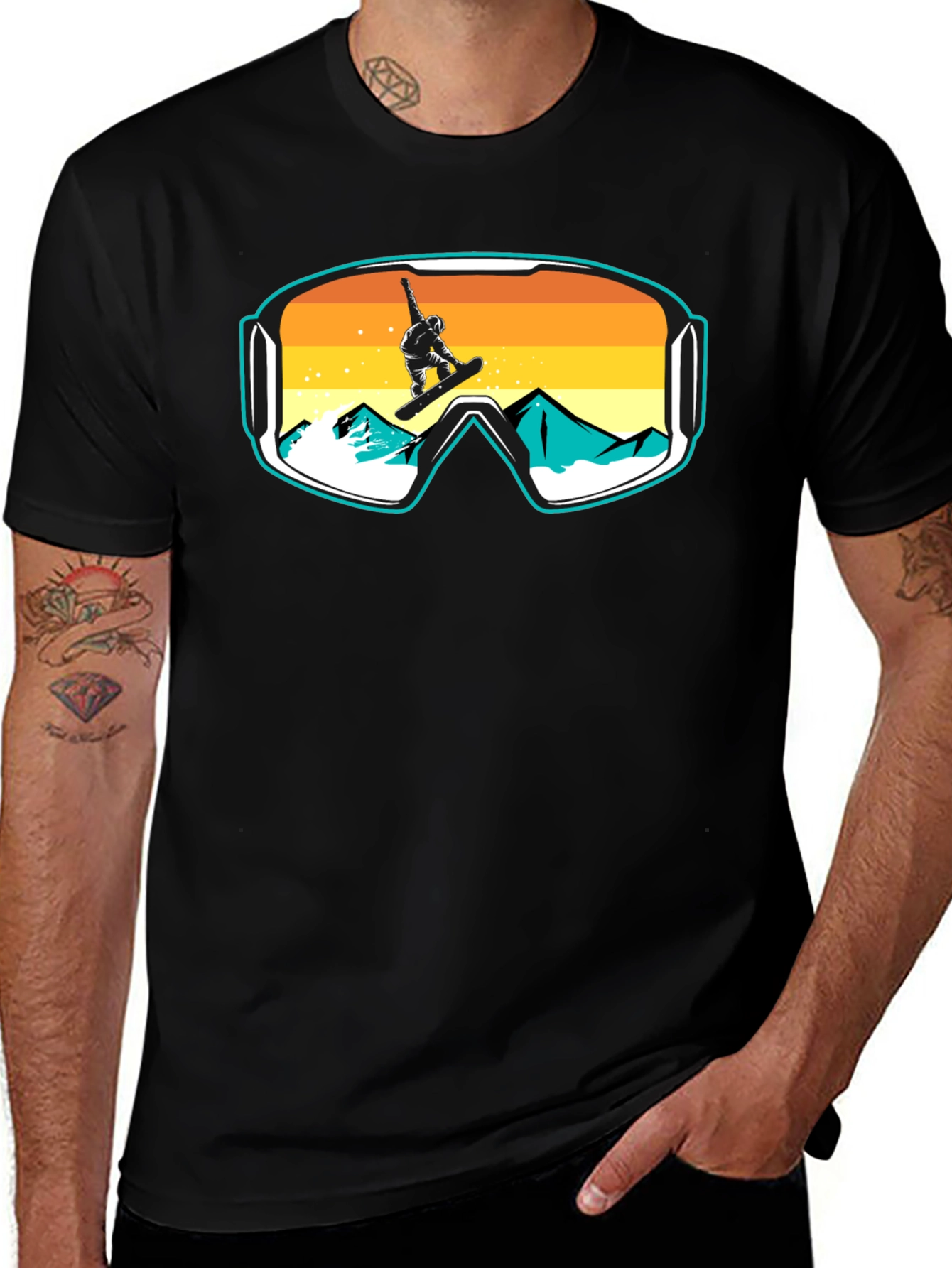 Snowboarder Goggles Graphic T-Shirt - Cool Mountain Design