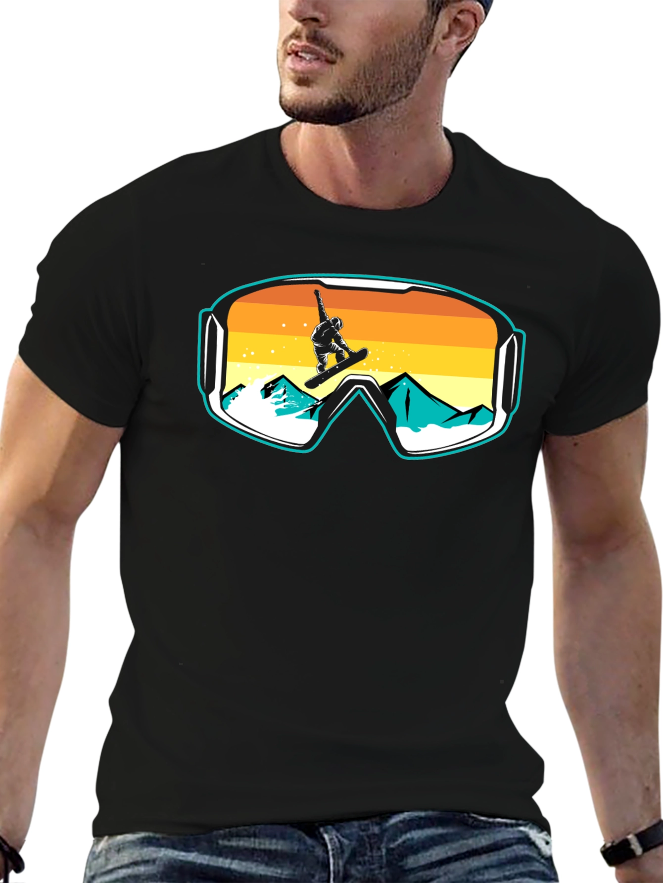 Snowboarder Goggles Graphic T-Shirt - Cool Mountain Design