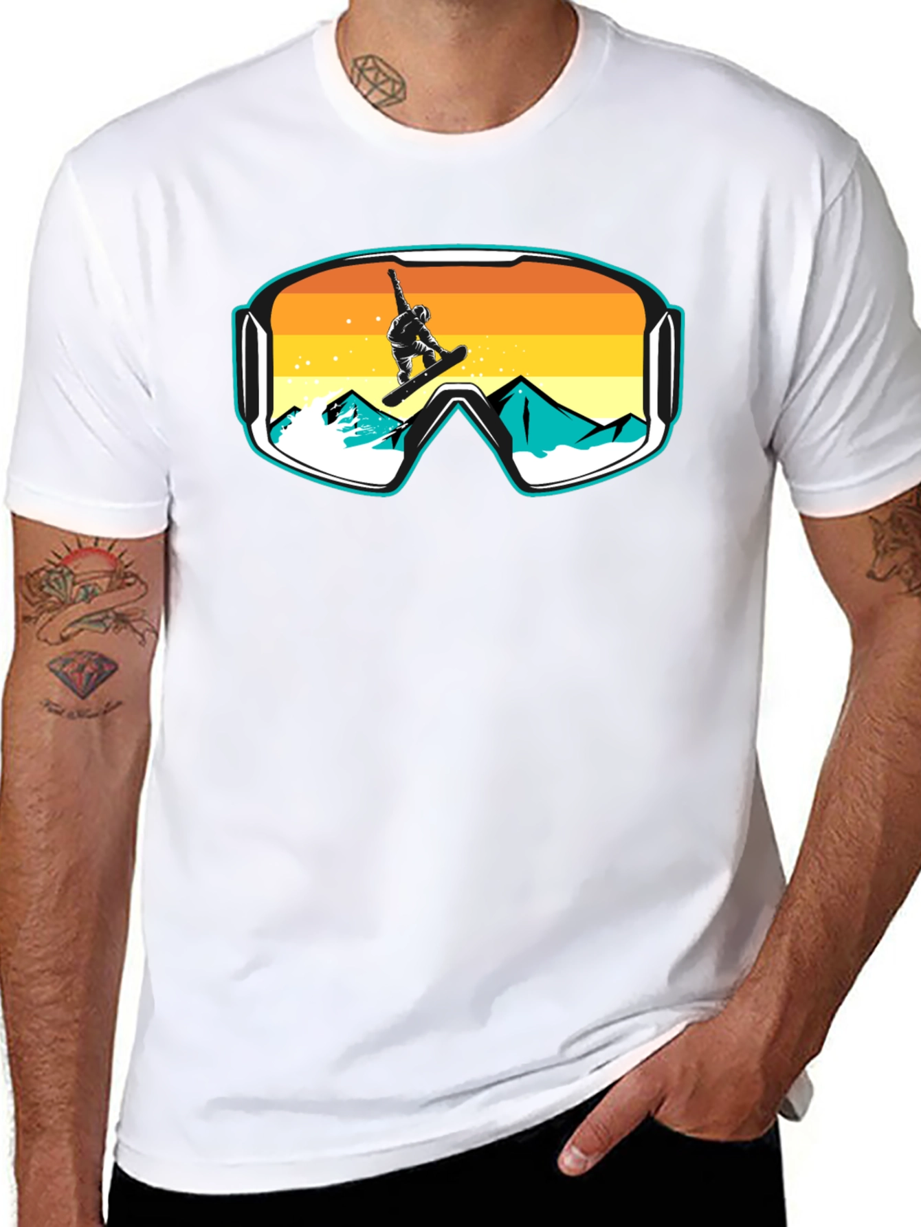Snowboarder Goggles Graphic T-Shirt - Cool Mountain Design