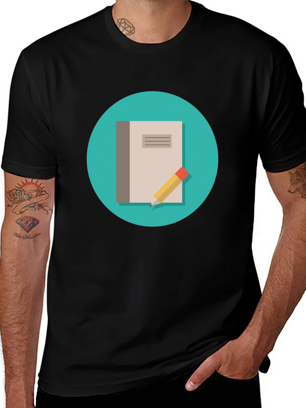 Notebook and Pencil Graphic T-Shirt