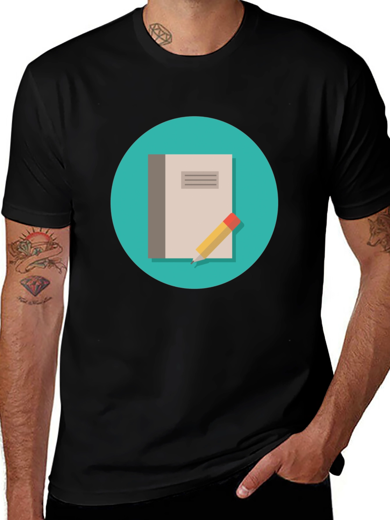 Notebook and Pencil Graphic T-Shirt