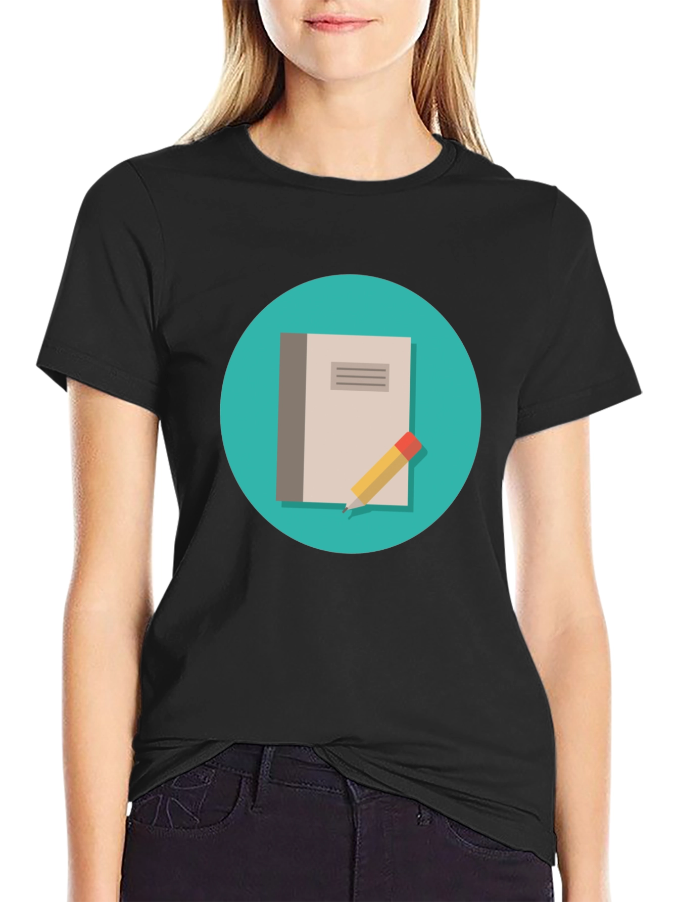 Notebook and Pencil Graphic T-Shirt